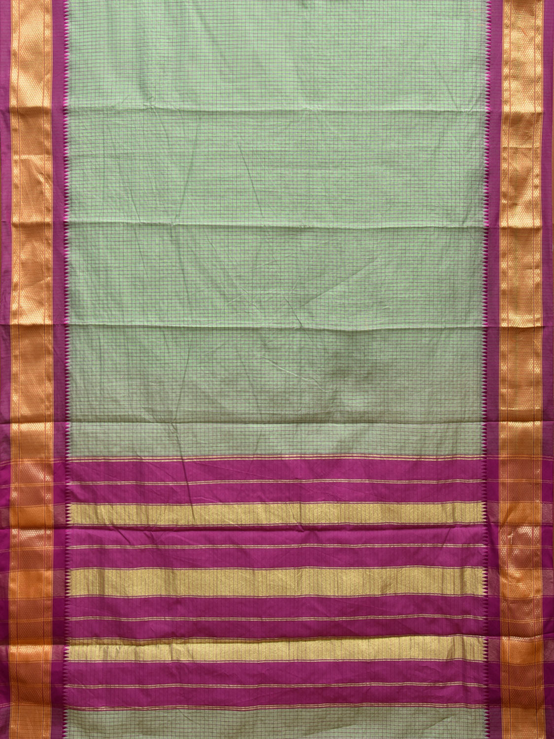 Turquoise and Pink Bamboo Cotton Saree with Checks Design No Blouse bc0397