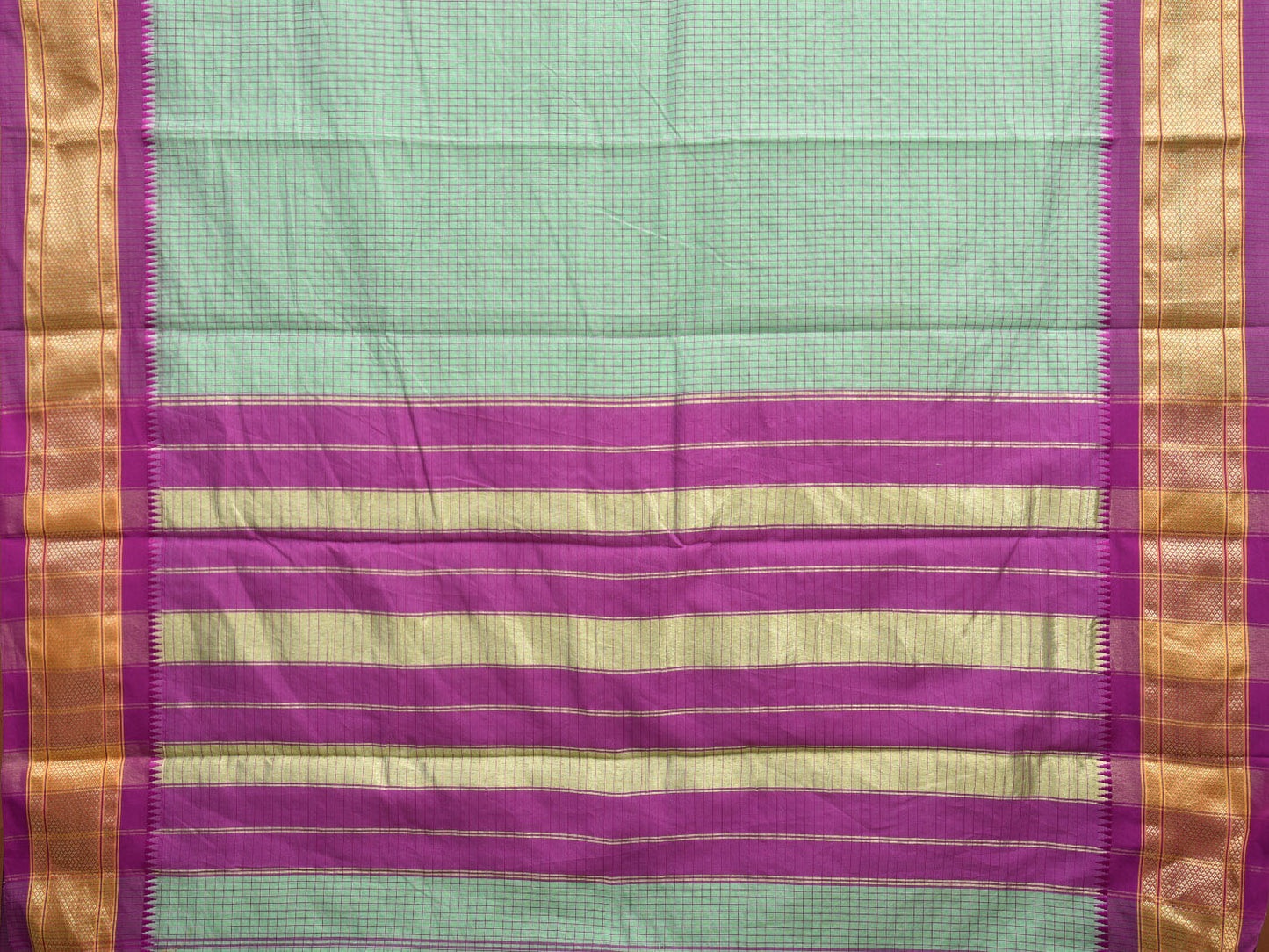 Turquoise and Pink Bamboo Cotton Saree with Checks Design No Blouse bc0397