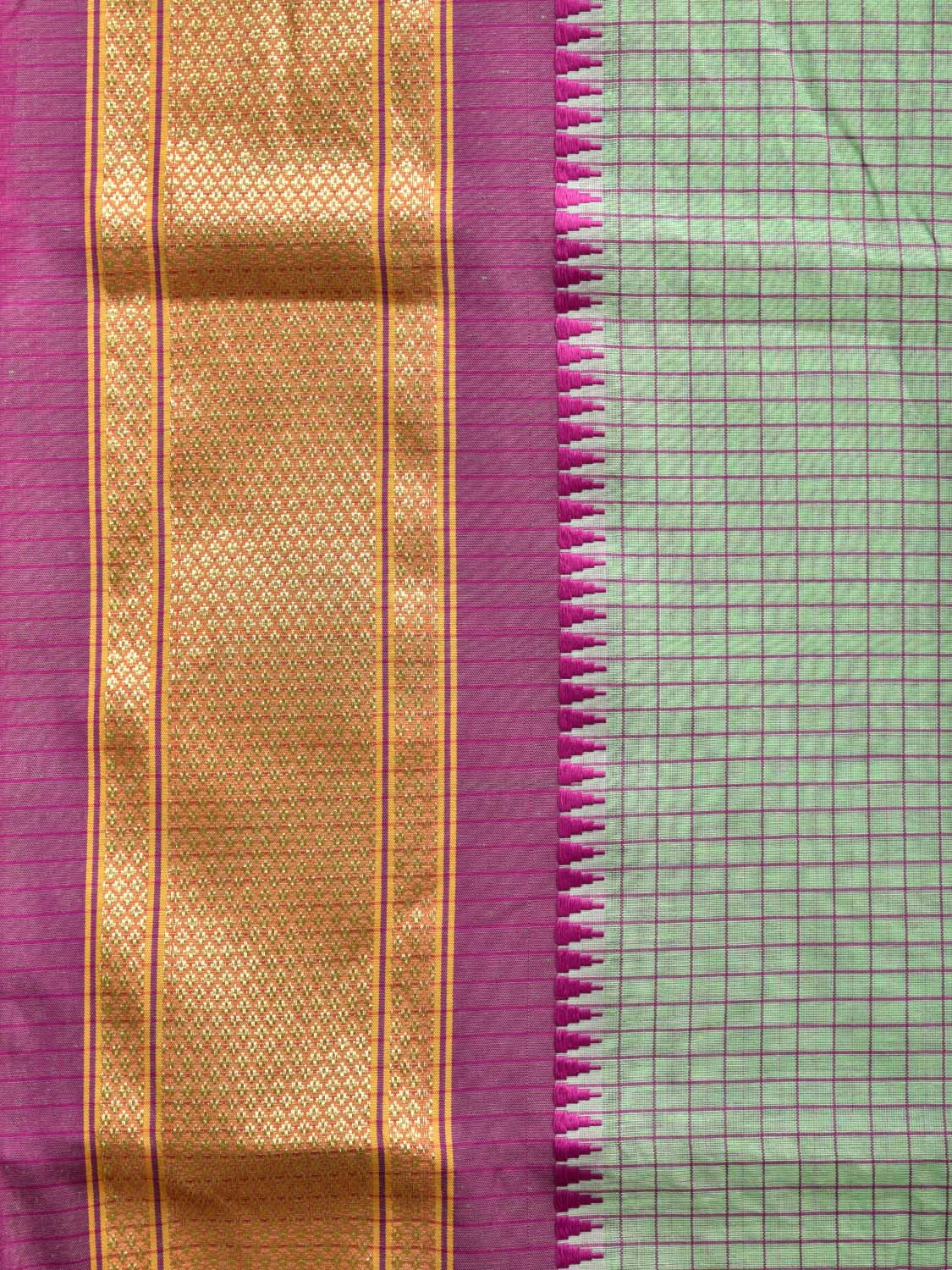 Turquoise and Pink Bamboo Cotton Saree with Checks Design No Blouse bc0397