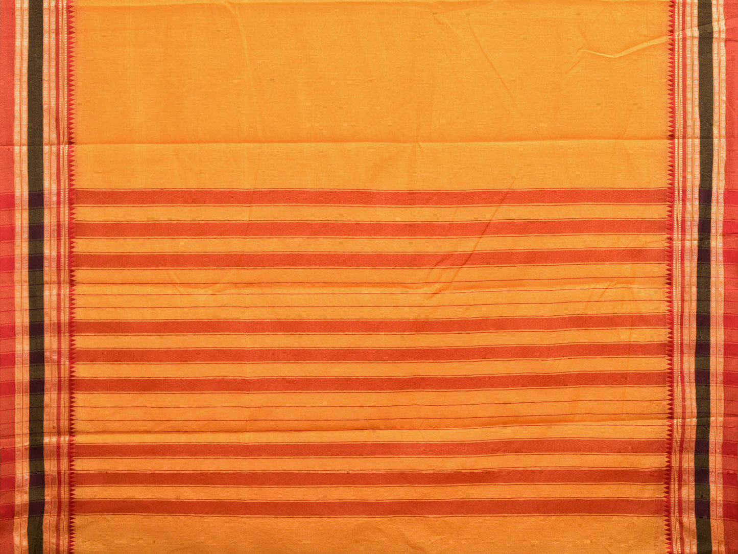 Yellow and Red Bamboo Cotton Plain Saree with Strips Pallu Design No Blouse bc0403