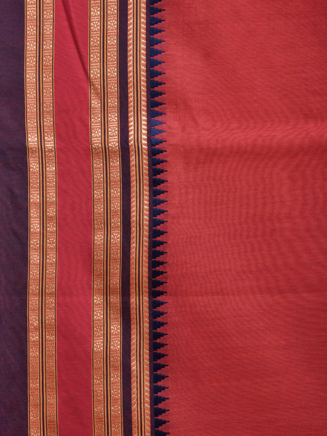Red and Dark Blue Bamboo Cotton Plain Saree with Strips Pallu Design No Blouse bc0404