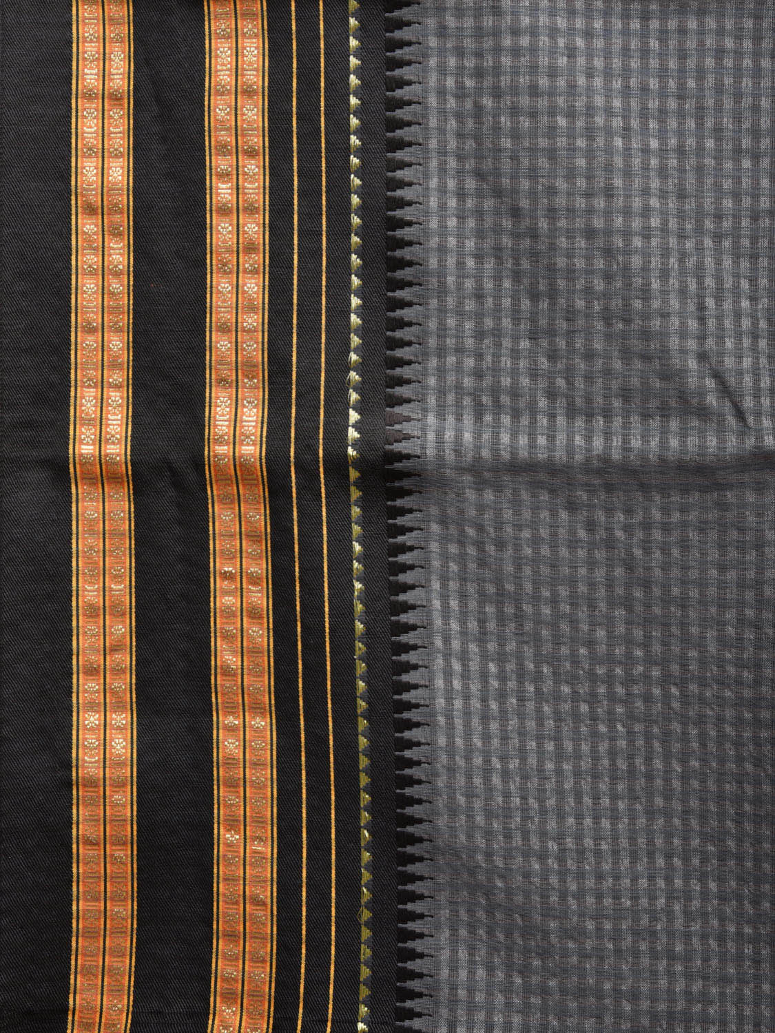 Grey and Black Bamboo Cotton Viscose Silk Saree with Self Checks Design No Blouse bc0405