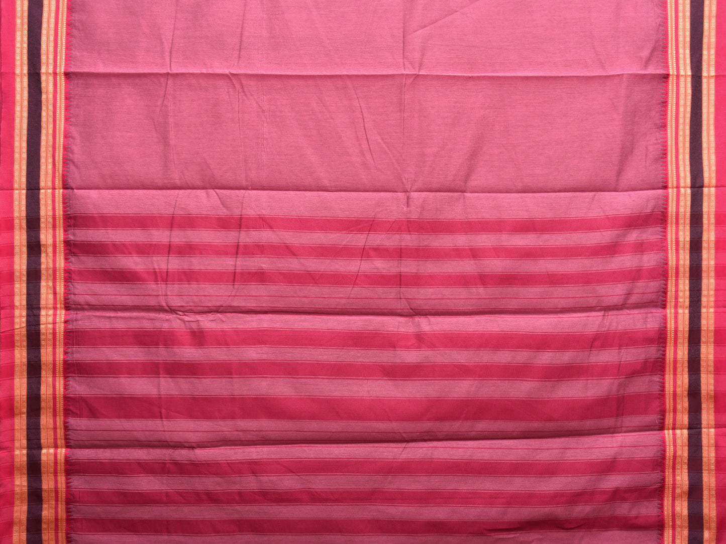 Burgundy and Pink Bamboo Cotton Plain Saree with Strips Pallu Design No Blouse bc0406
