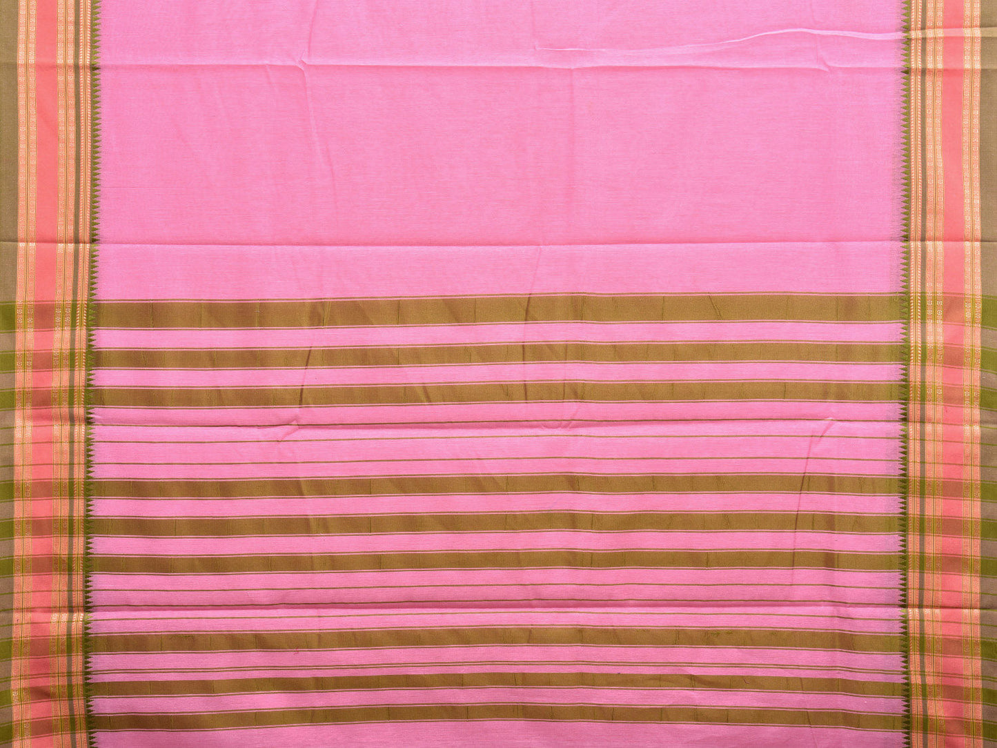 Baby Pink and Olive Bamboo Cotton Plain Saree with Strips Pallu Design No Blouse bc0407