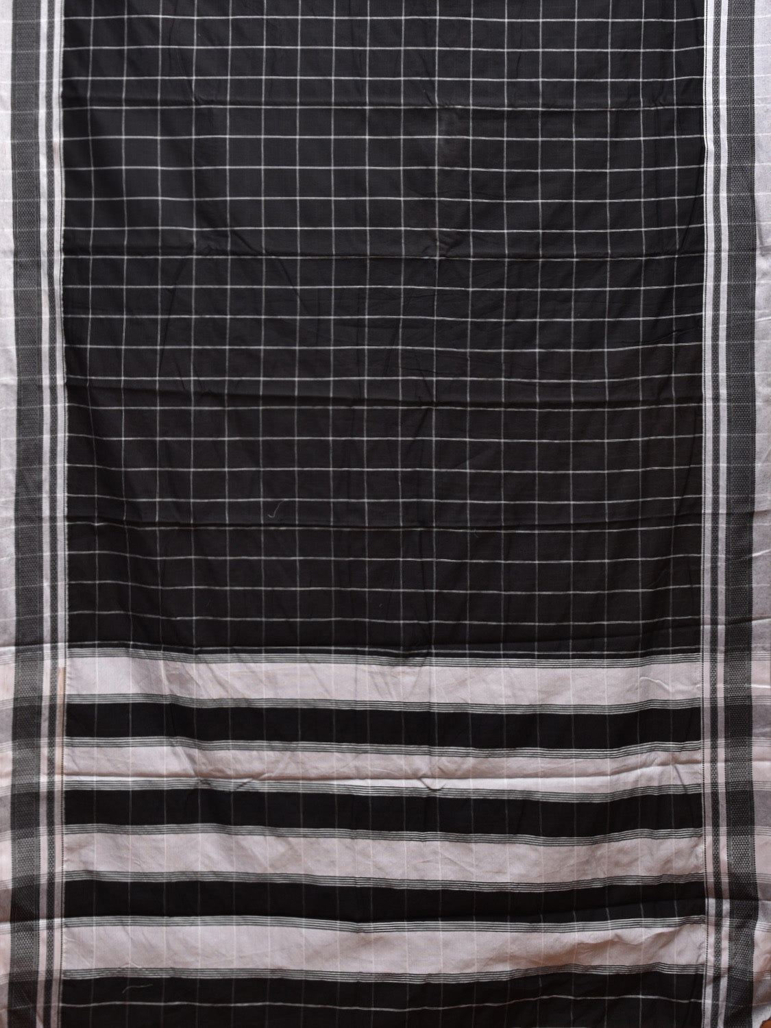 Black and White Bamboo Cotton Saree with Big Checks Design No Blouse bc0411