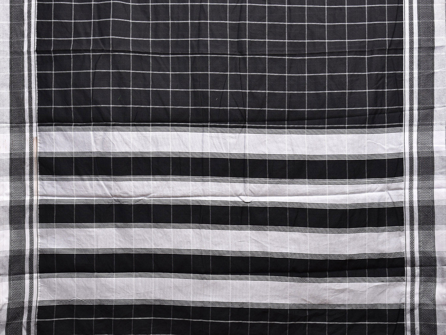 Black and White Bamboo Cotton Saree with Big Checks Design No Blouse bc0411