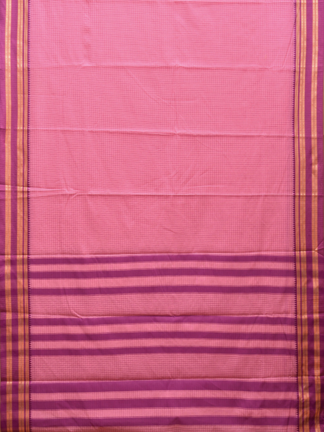 Baby Pink and Pink Bamboo Cotton Saree with Checks Design No Blouse bc0412
