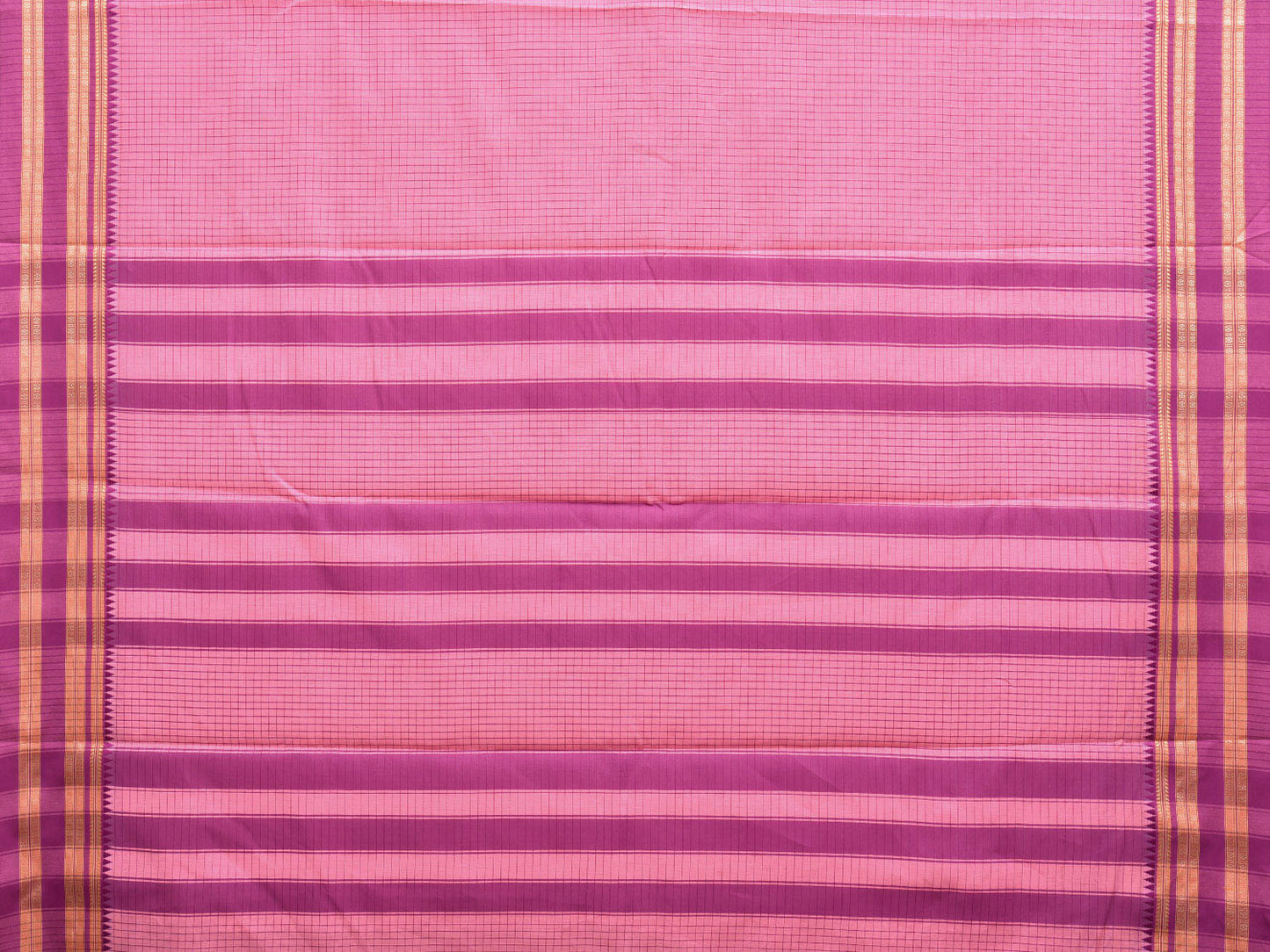 Baby Pink and Pink Bamboo Cotton Saree with Checks Design No Blouse bc0412