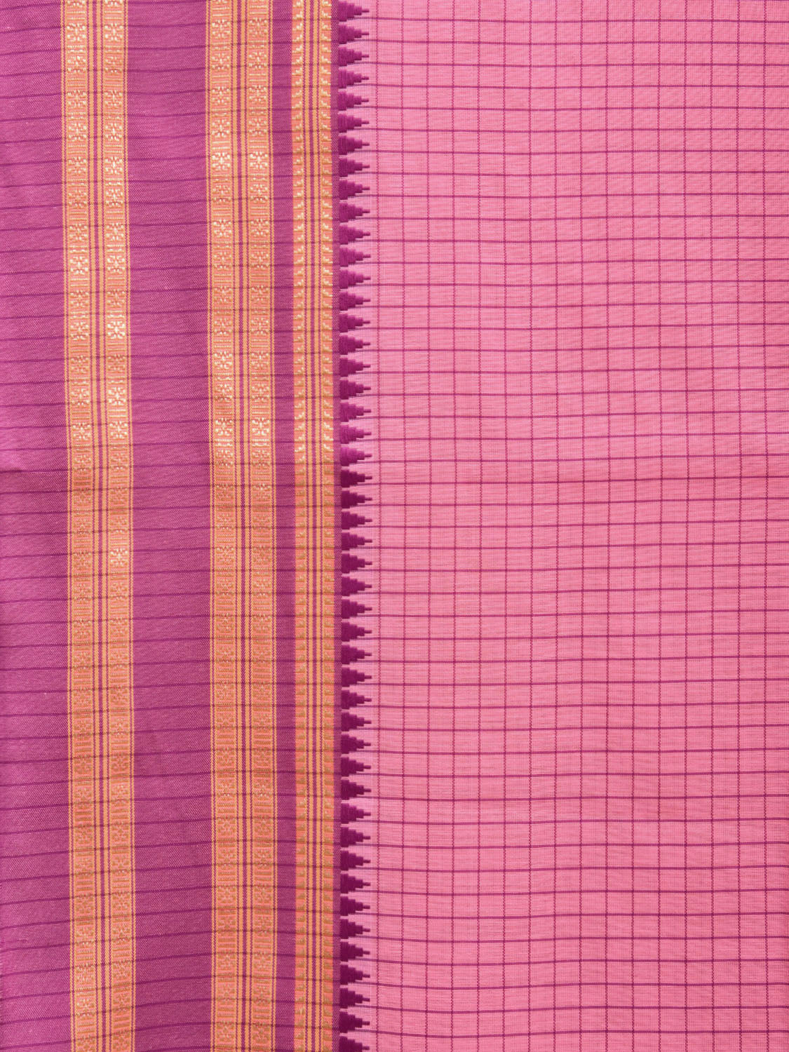 Baby Pink and Pink Bamboo Cotton Saree with Checks Design No Blouse bc0412