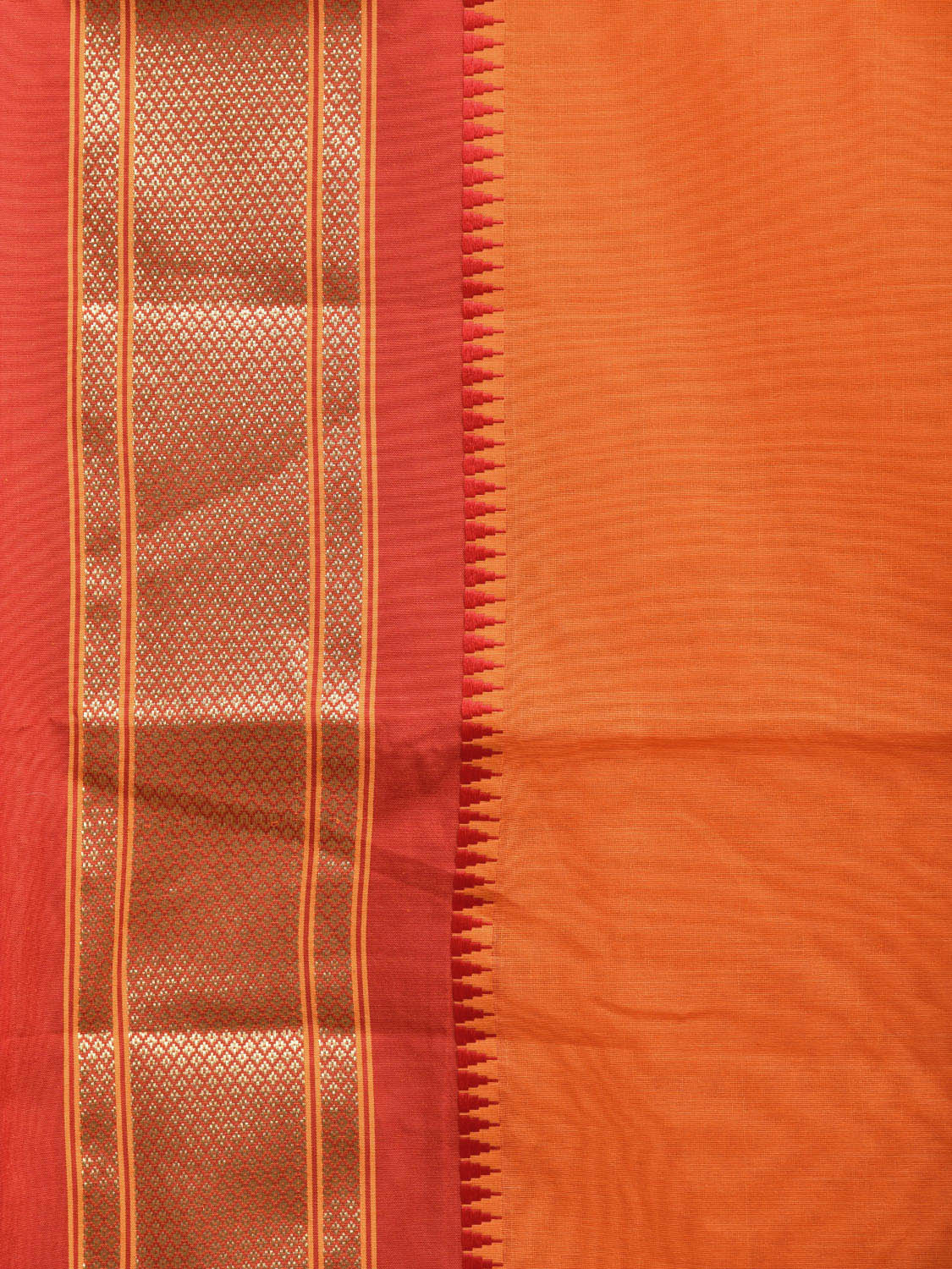 Orange and Red Bamboo Cotton Plain Saree with Contrast Pallu Design No Blouse bc0417