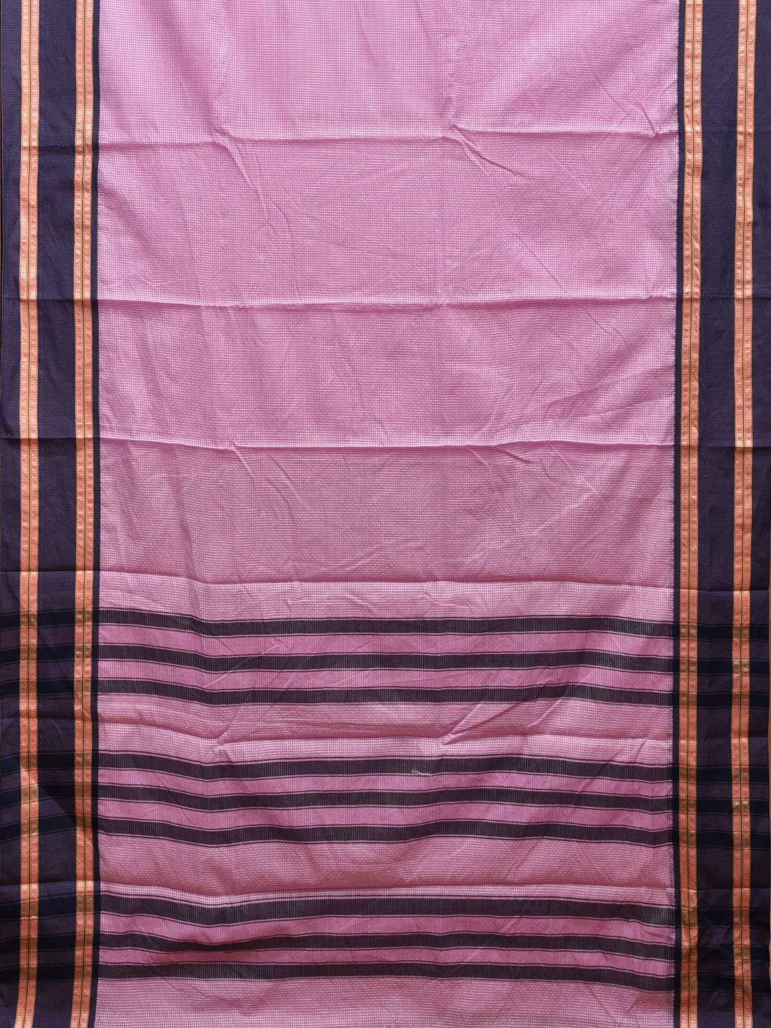 Baby Pink and Dark Blue Bamboo Cotton Saree with Small Checks Design No Blouse bc0419
