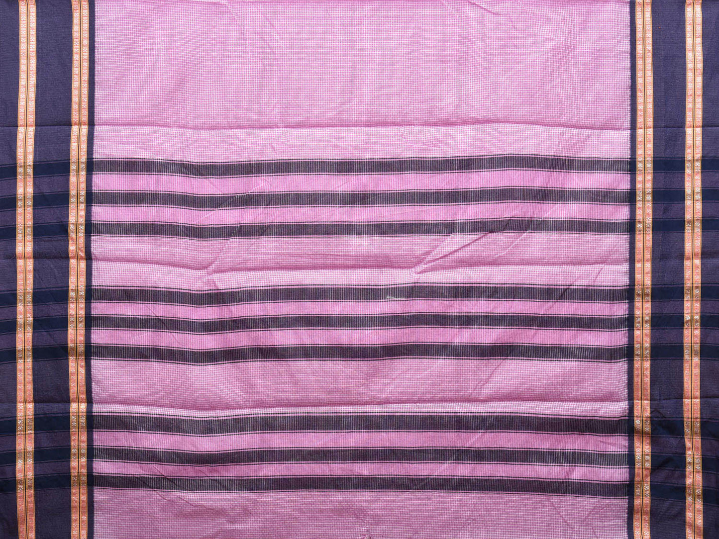 Baby Pink and Dark Blue Bamboo Cotton Saree with Small Checks Design No Blouse bc0419