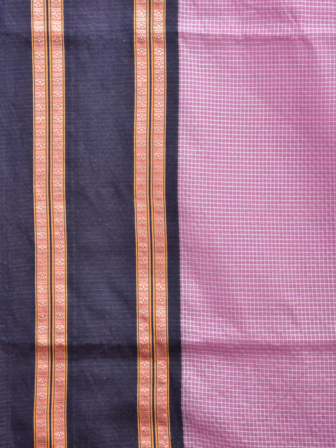 Baby Pink and Dark Blue Bamboo Cotton Saree with Small Checks Design No Blouse bc0419