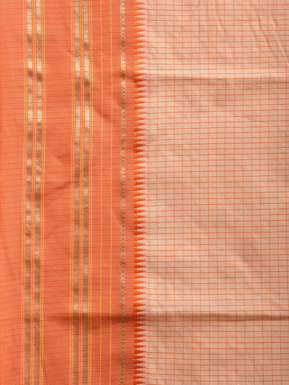 Light Orange and Orange Bamboo Cotton Viscose Silk Saree with Checks Design No Blouse bc0426