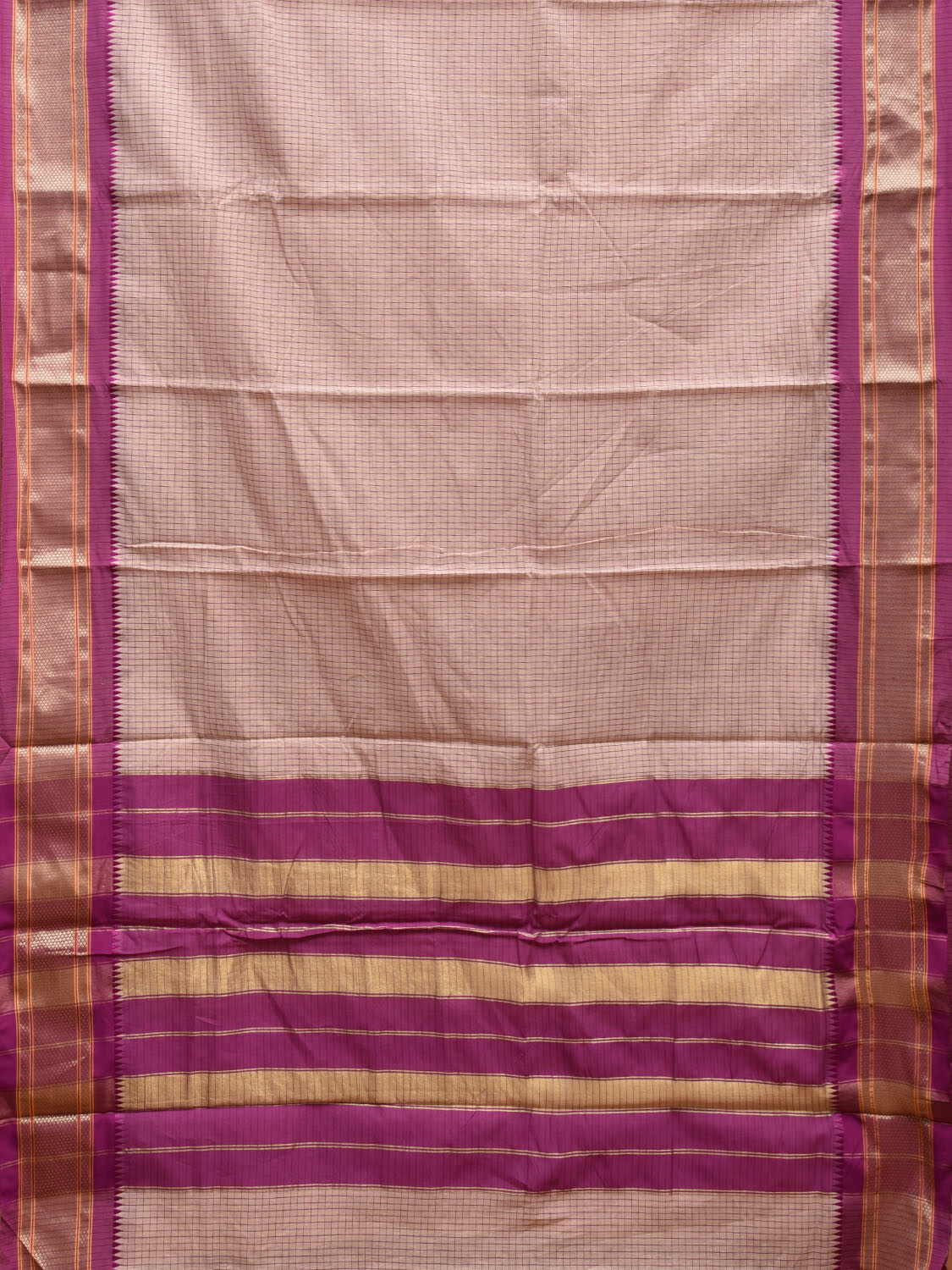 White and Purple Bamboo Cotton Saree with Checks Design No Blouse bc0429