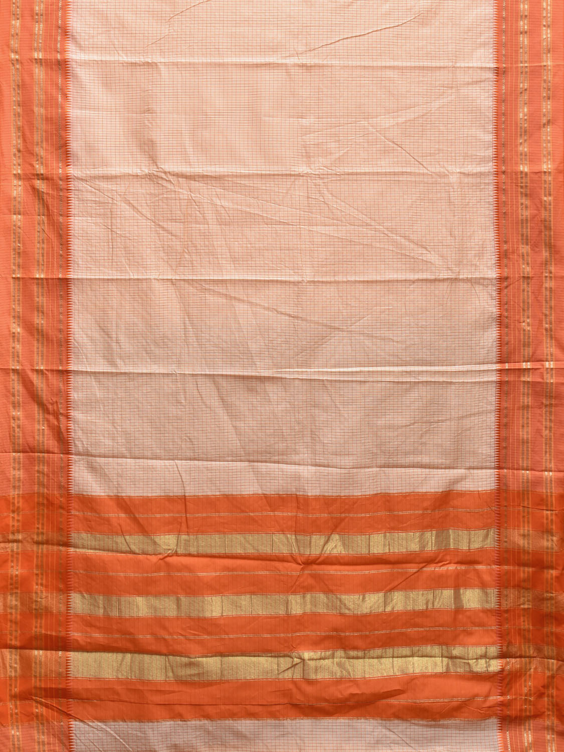 White and Orange Bamboo Cotton Viscose Silk Saree with Checks Design No Blouse bc0430