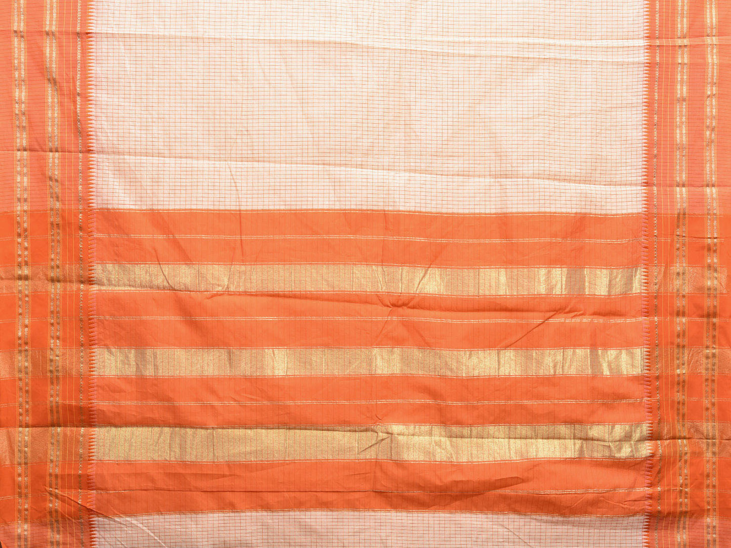 White and Orange Bamboo Cotton Viscose Silk Saree with Checks Design No Blouse bc0430