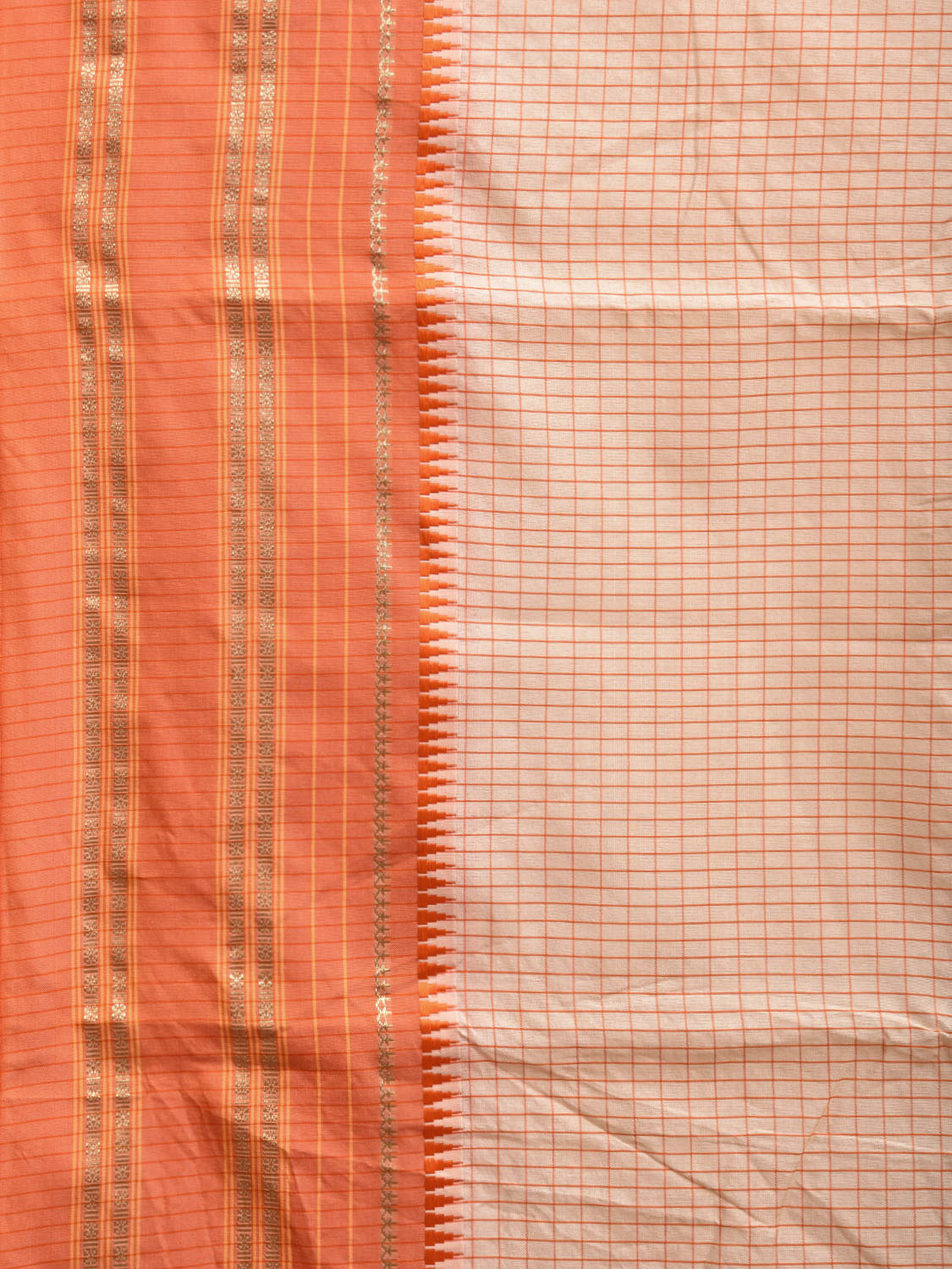 White and Orange Bamboo Cotton Viscose Silk Saree with Checks Design No Blouse bc0430