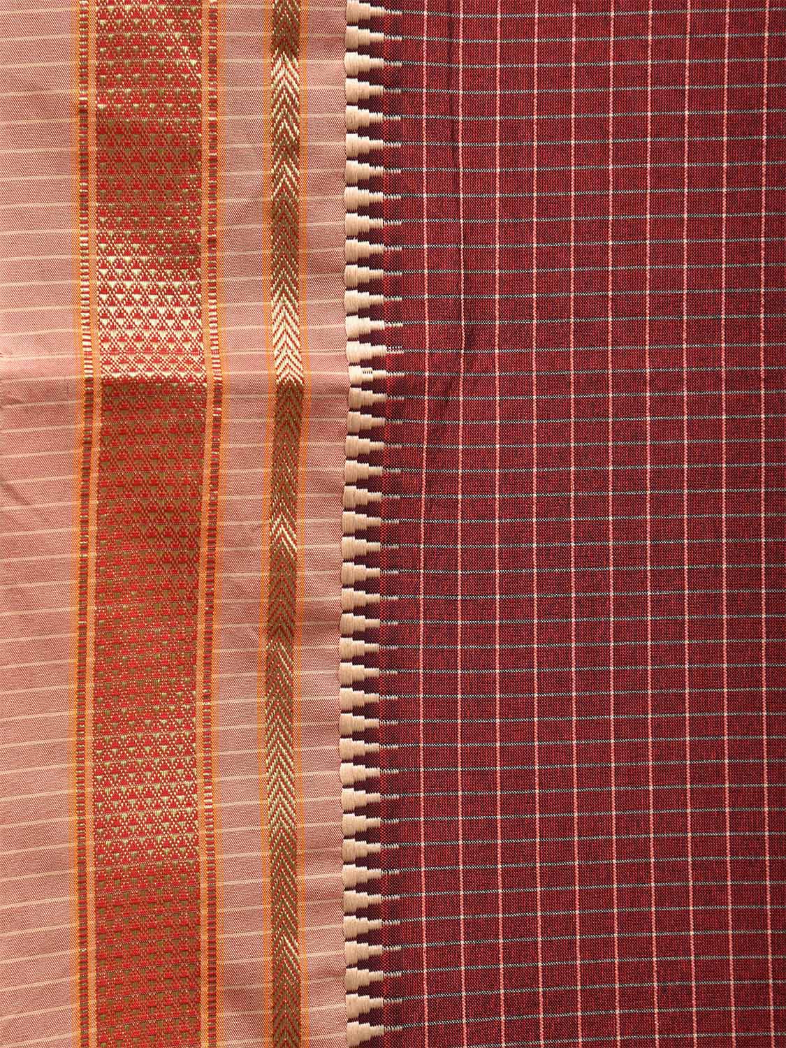Maroon Bamboo Cotton Viscose Silk Saree with Checks Design No Blouse bc0436