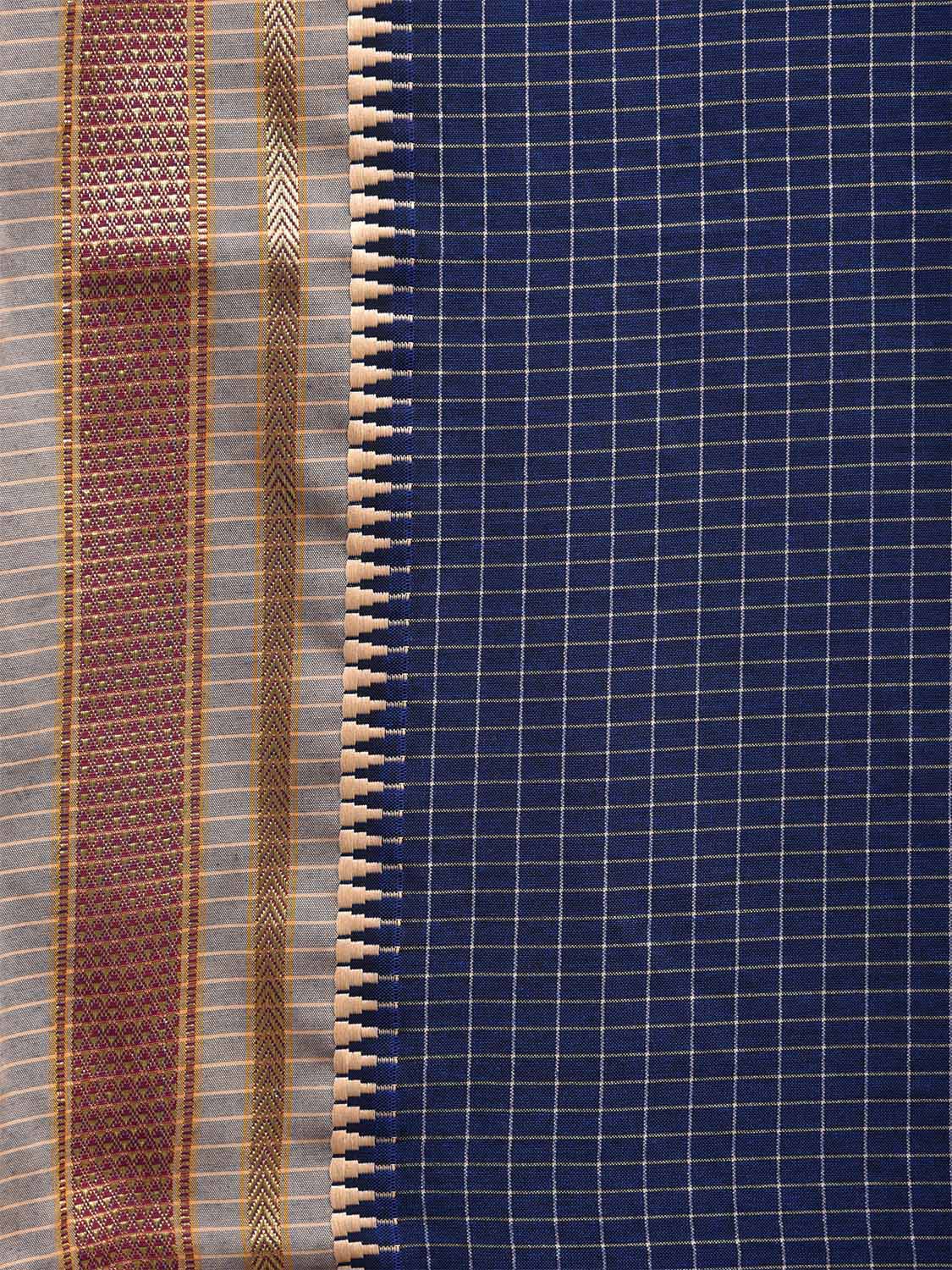 Dark Blue Bamboo Cotton Viscose Silk Saree with Checks Design No Blouse bc0439