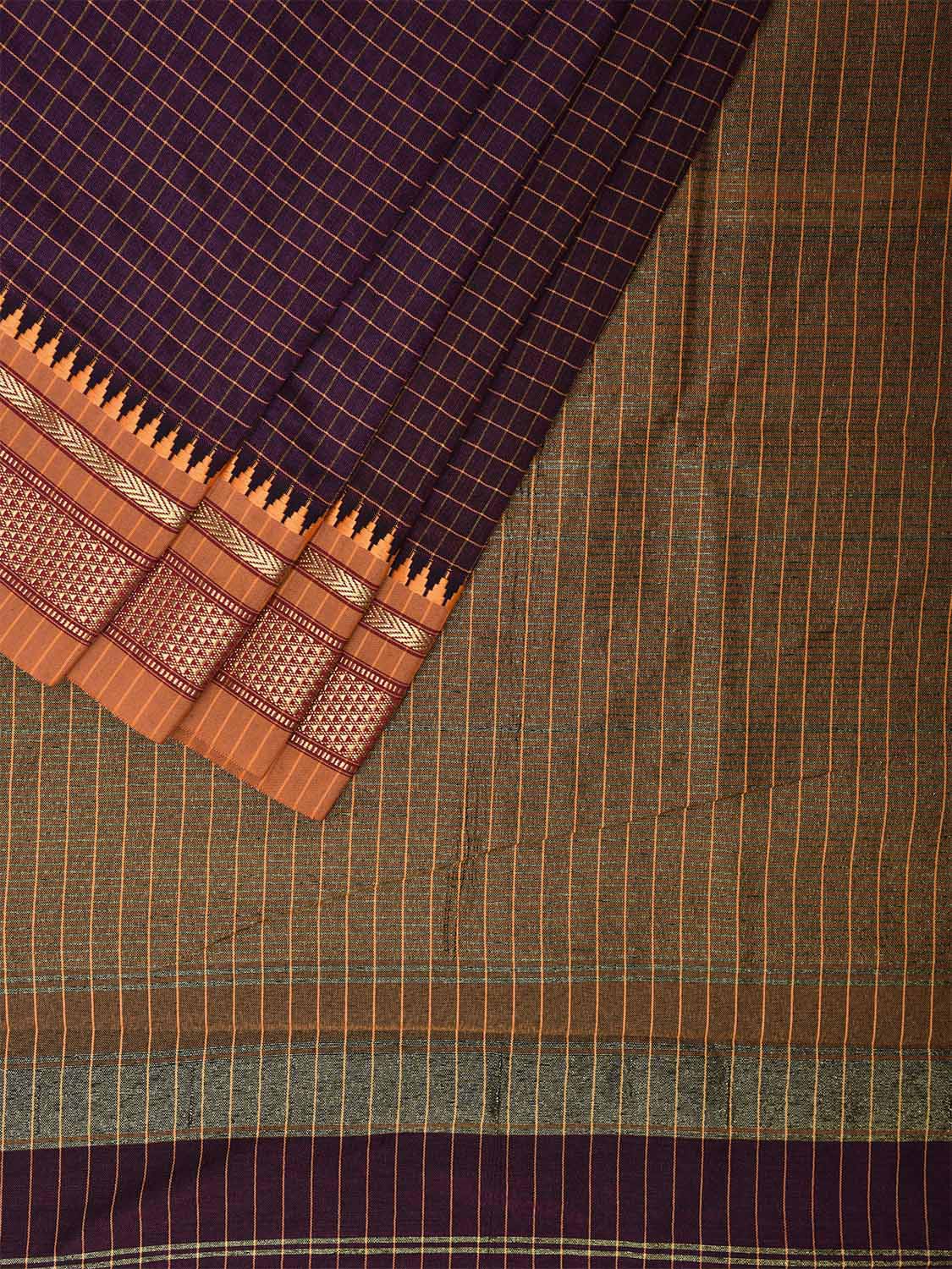 Wine Bamboo Cotton Viscose Silk Saree with Checks Design No Blouse bc0440