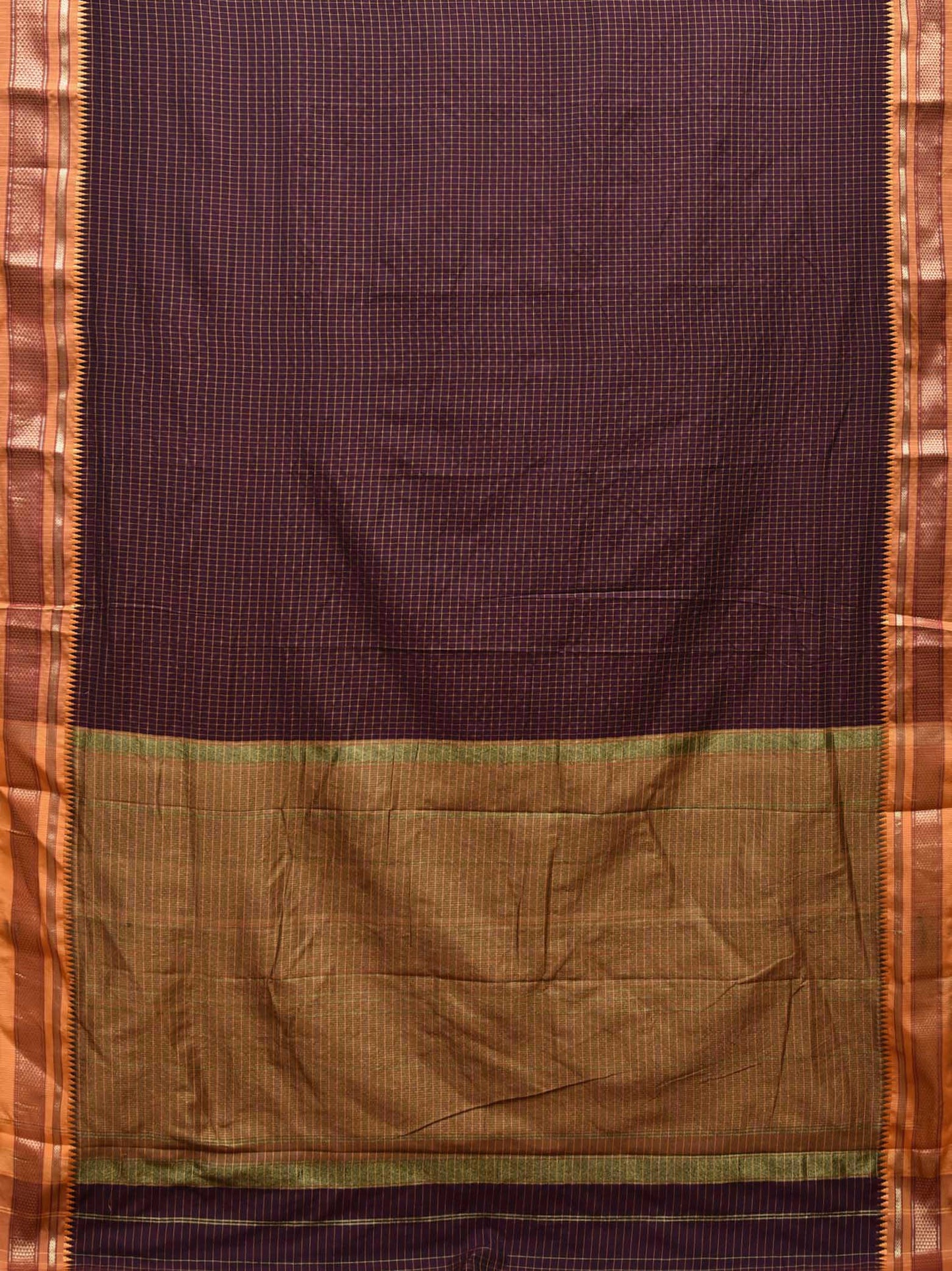 Wine Bamboo Cotton Viscose Silk Saree with Checks Design No Blouse bc0440
