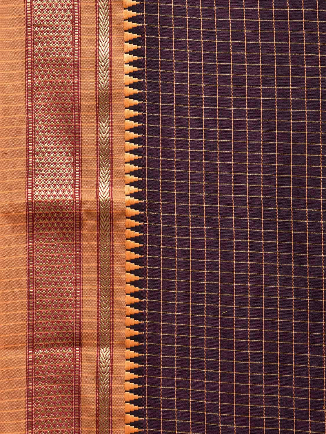 Wine Bamboo Cotton Viscose Silk Saree with Checks Design No Blouse bc0440