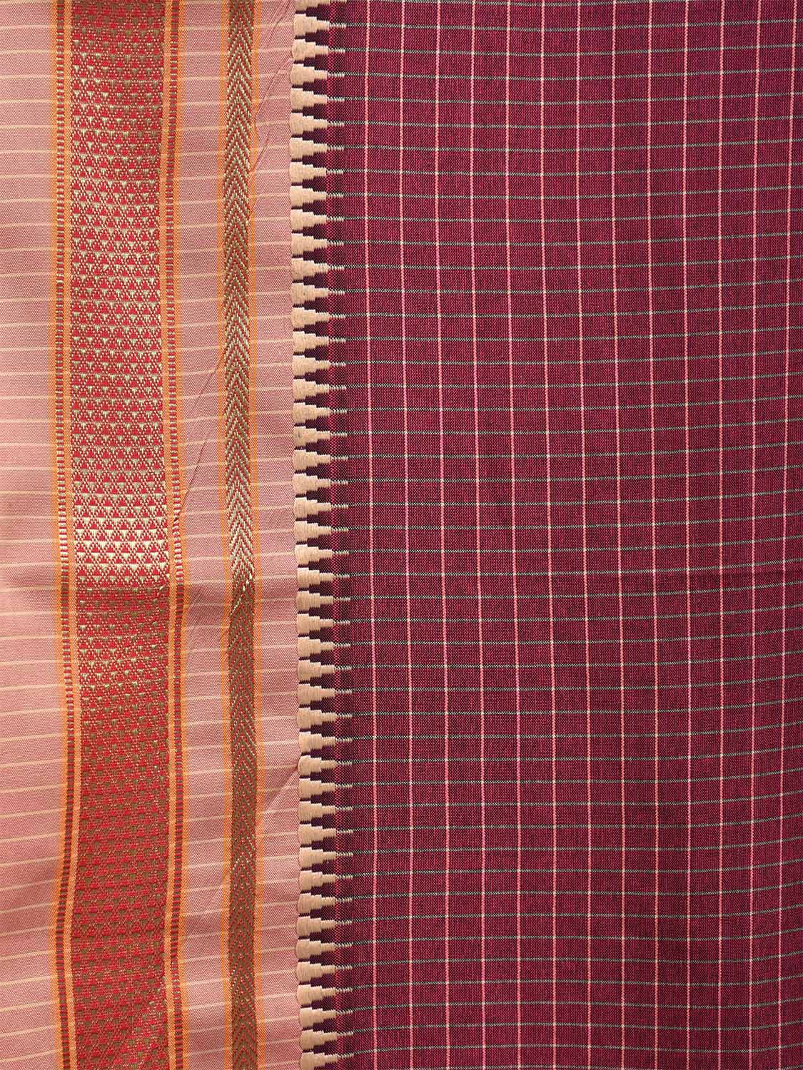 Magenta Bamboo Cotton Viscose Silk Saree with Checks Design No Blouse bc0441