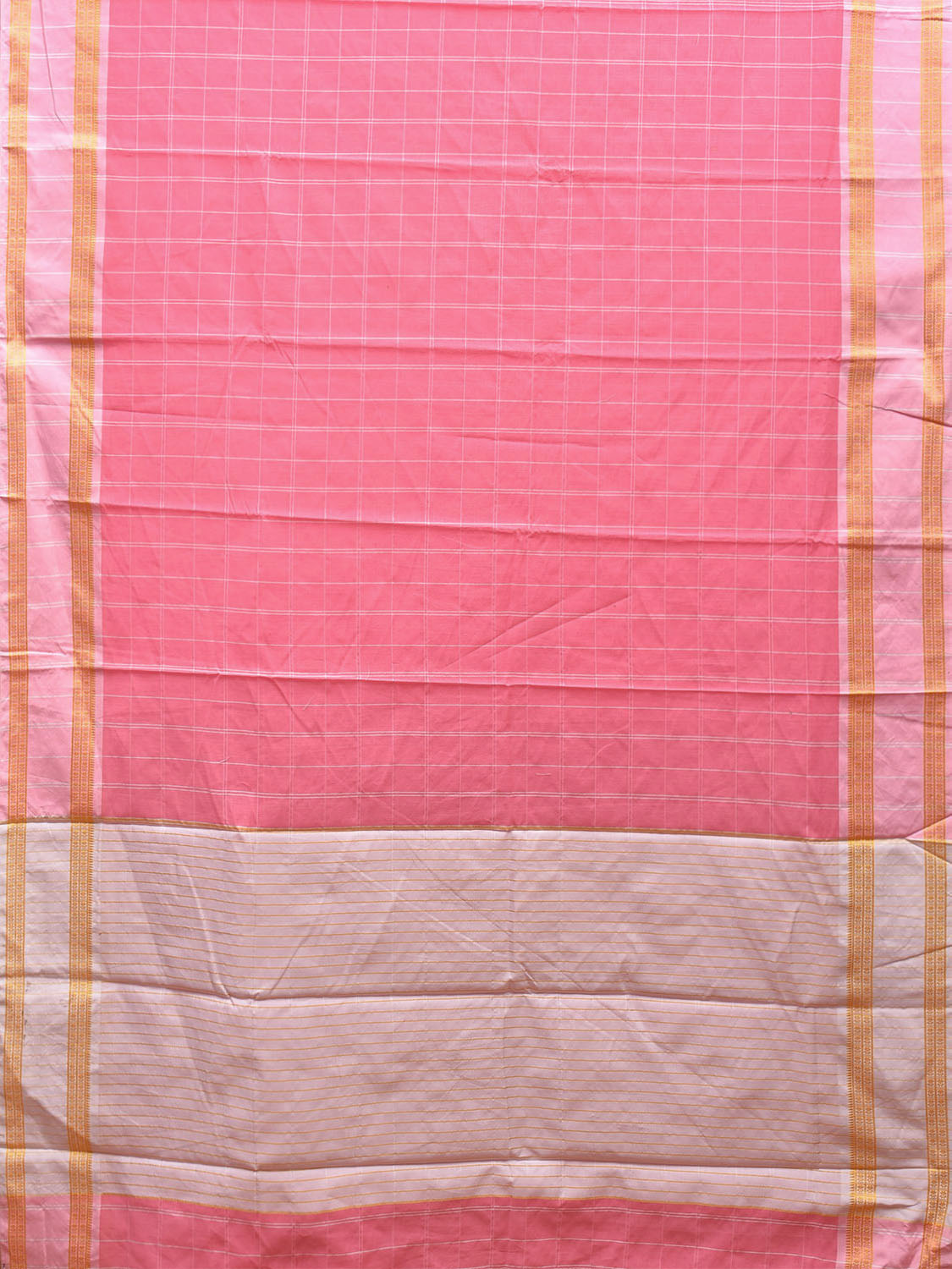 Baby Pink Bamboo Cotton Saree with Big Checks Design No Blouse bc0442