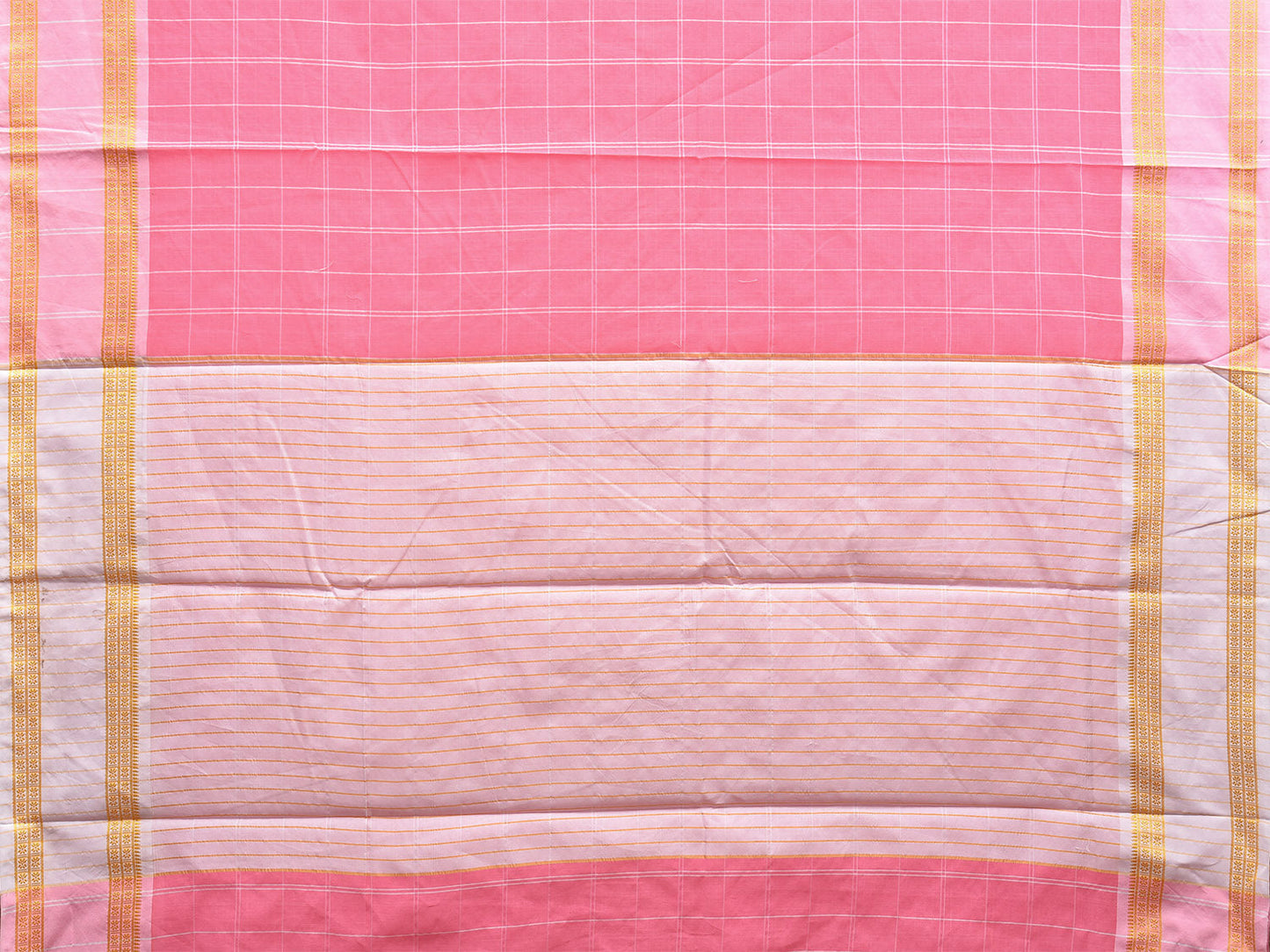 Baby Pink Bamboo Cotton Saree with Big Checks Design No Blouse bc0442