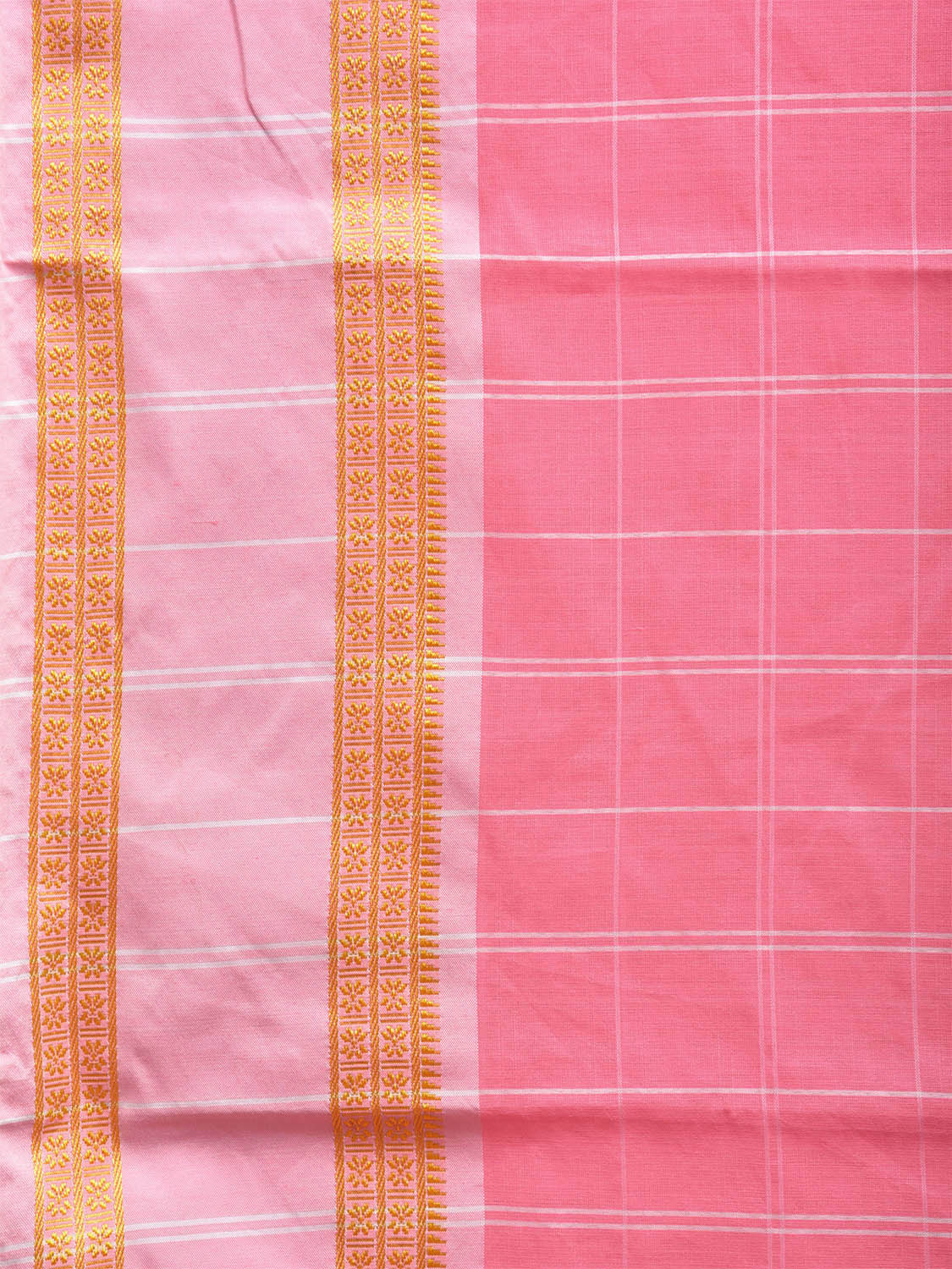 Baby Pink Bamboo Cotton Saree with Big Checks Design No Blouse bc0442