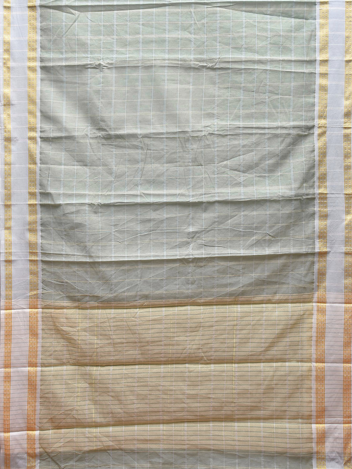 Sea Green Bamboo Cotton Saree with Big Checks Design No Blouse bc0443