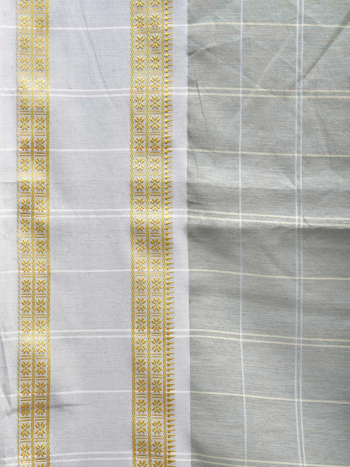Sea Green Bamboo Cotton Saree with Big Checks Design No Blouse bc0443