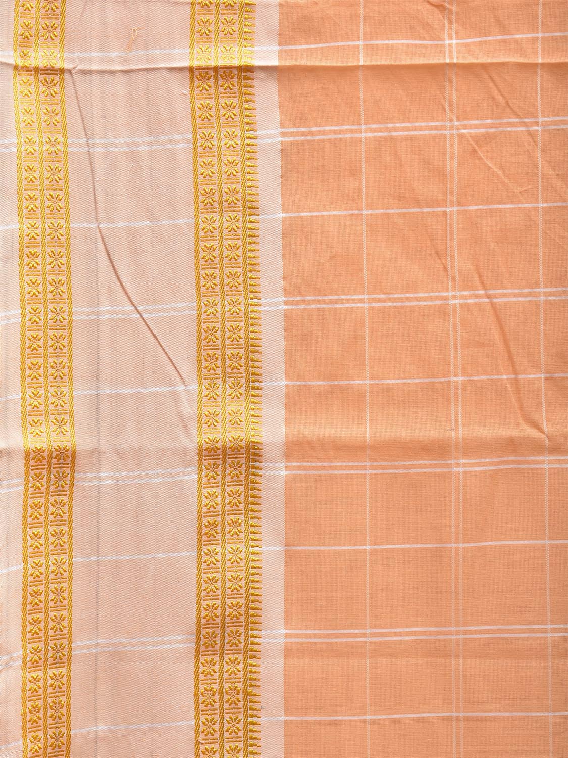 Orange Bamboo Cotton Saree with Big Checks Design No Blouse bc0444