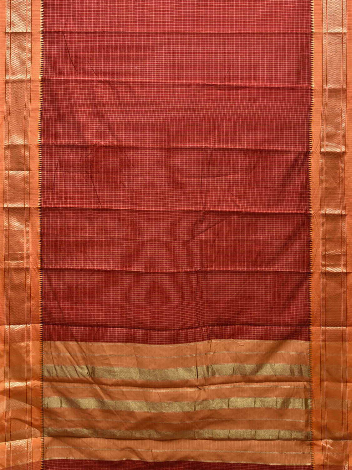Rust and Mustard Bamboo Cotton Saree with Checks Design No Blouse bc0447