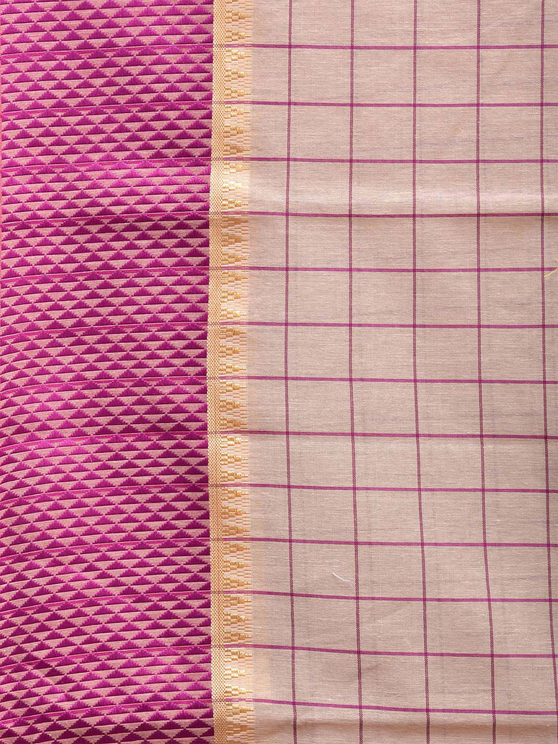 Cream and Pink Bamboo Cotton Saree with Big Checks Design No Blouse bc0455