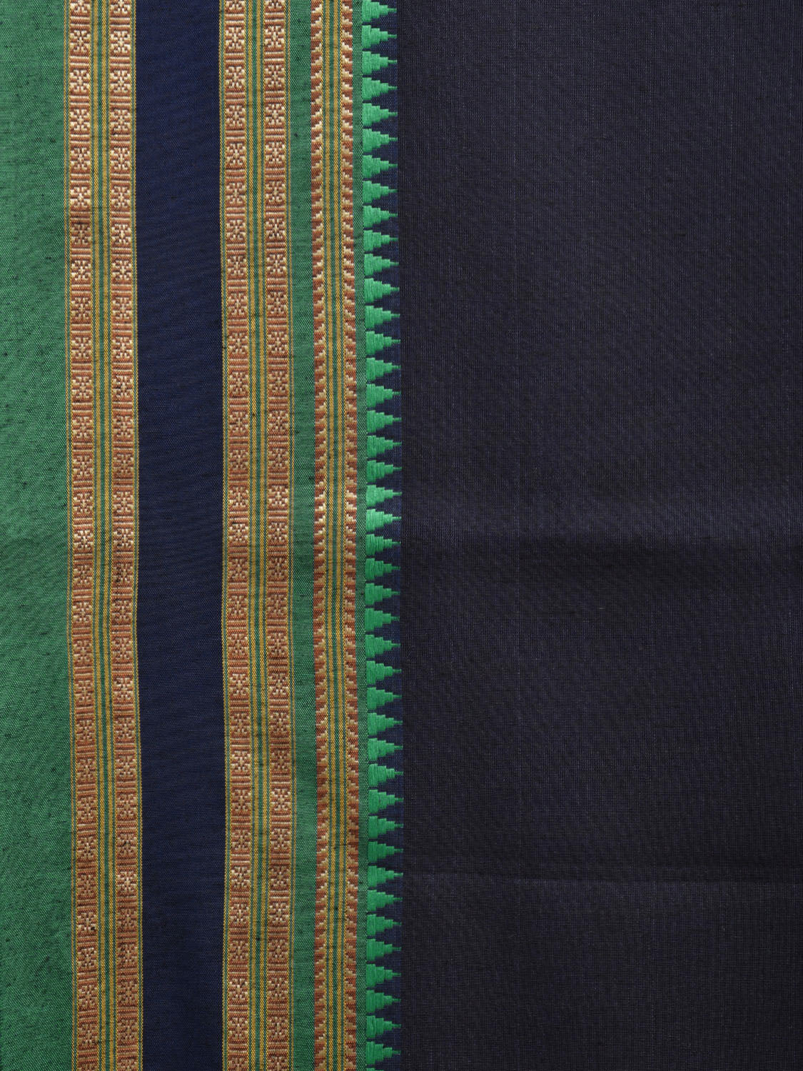 Navy and Turquoise Bamboo Cotton Plain Saree with Strips Pallu Design No Blouse bc0457