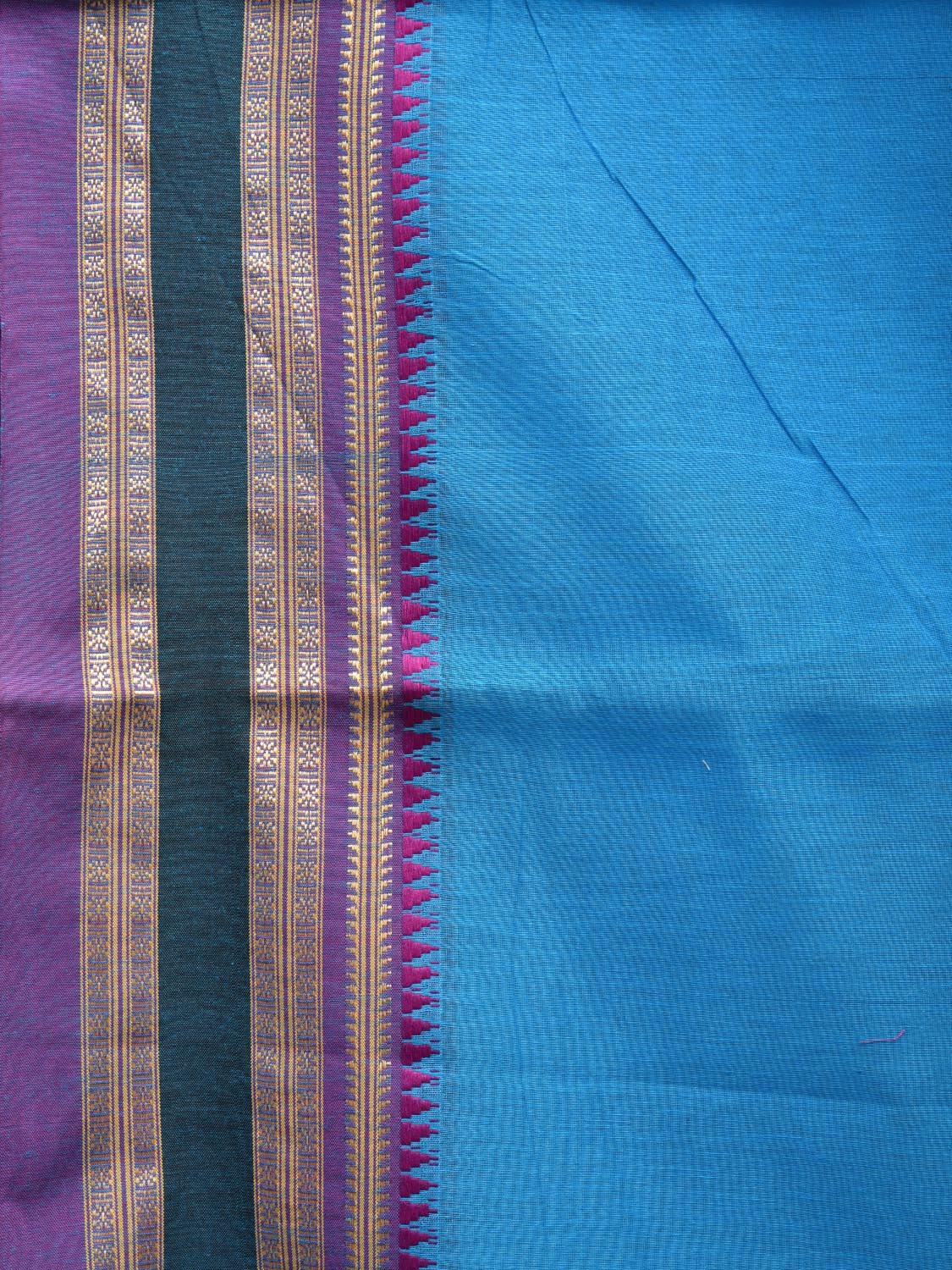 Blue and Purple Bamboo Cotton Plain Saree with Strips Pallu Design No Blouse bc0458
