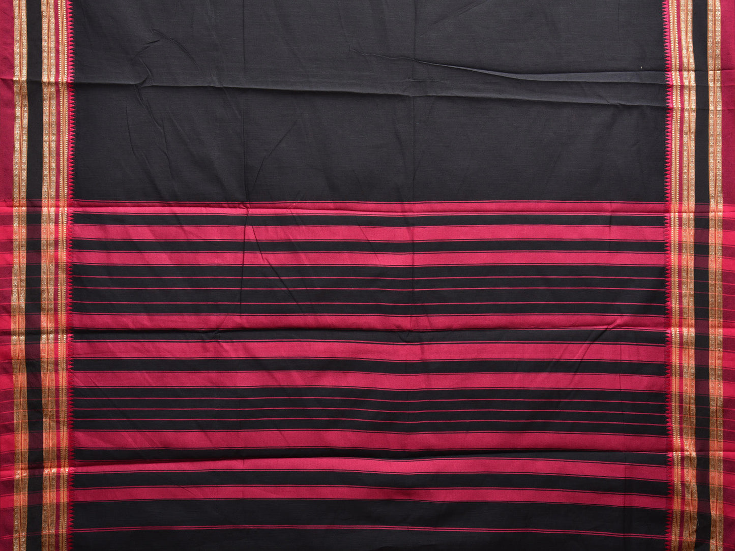 Black and Pink Bamboo Cotton Plain Saree with Strips Pallu Design No Blouse bc0460