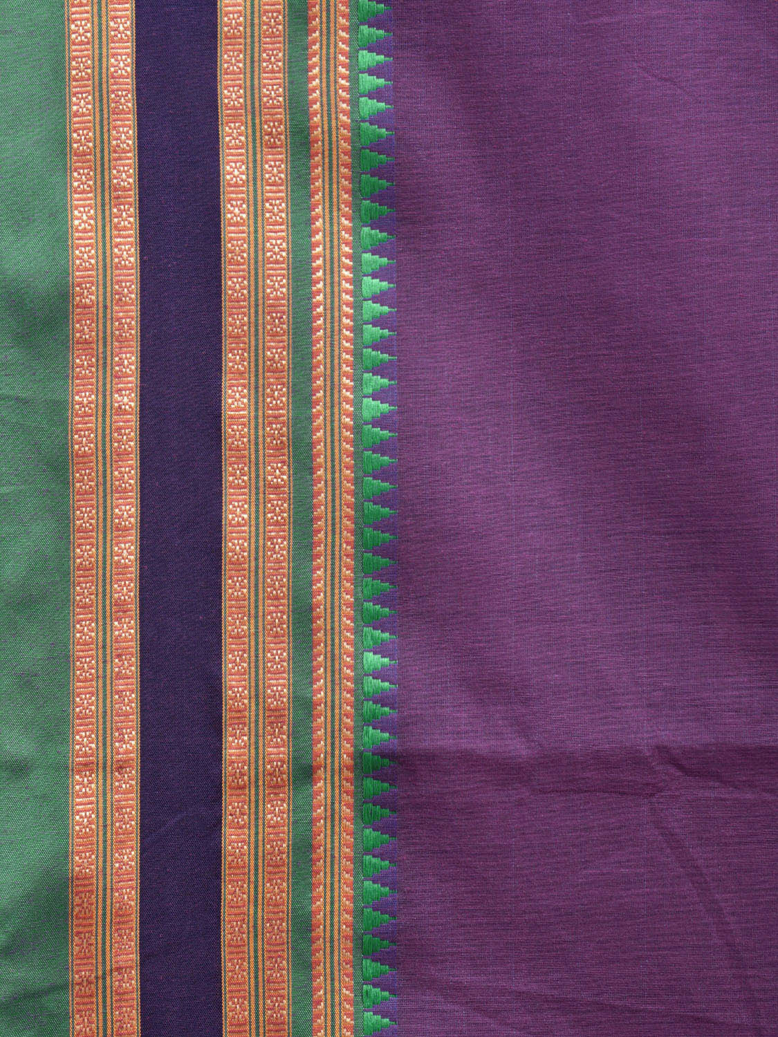 Purple and Turquoise Bamboo Cotton Plain Saree with Strips Pallu Design No Blouse bc0461