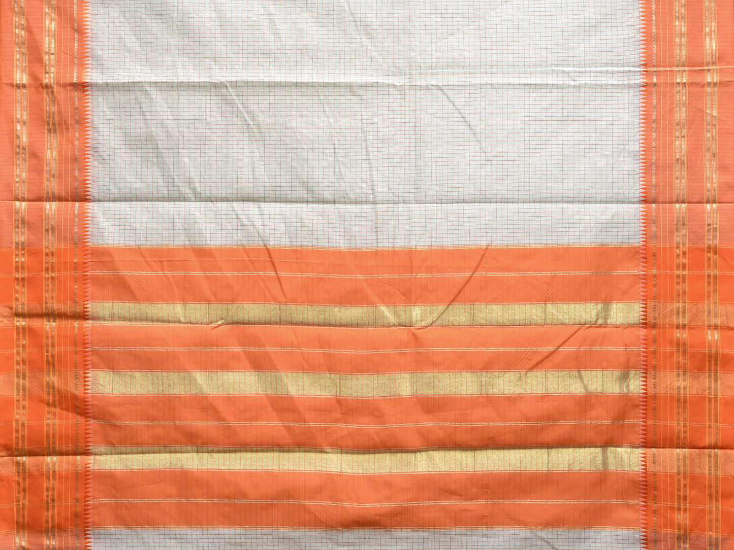 Sea Blue and Orange Bamboo Cotton Viscose Silk Saree with Checks Design No Blouse bc0469