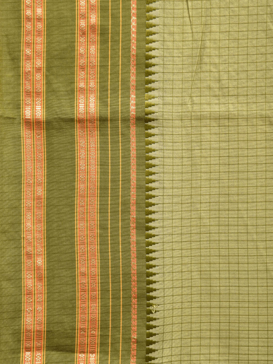 Green Bamboo Cotton Viscose Silk Saree with Checks Design No Blouse bc0470