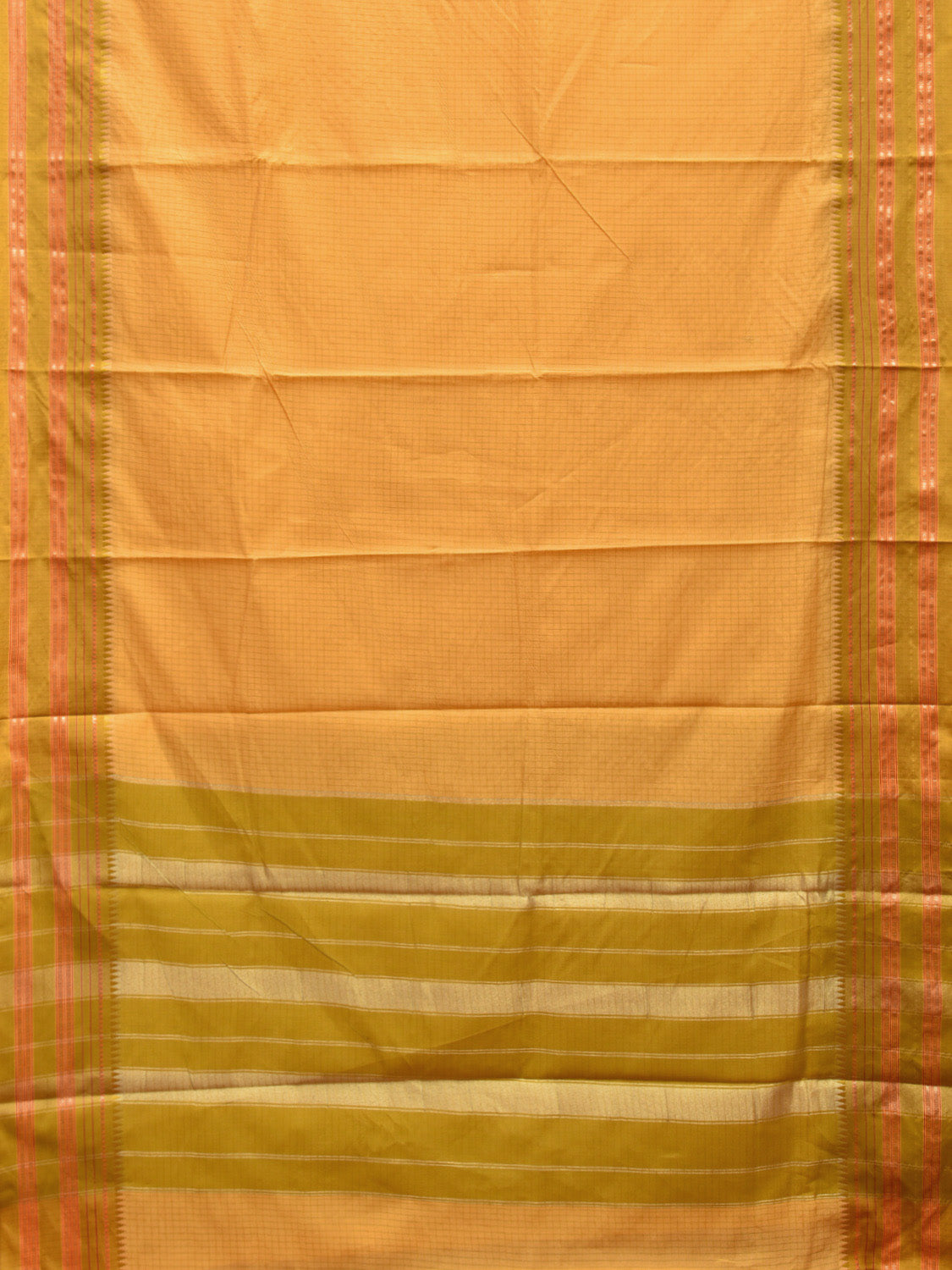 Yellow and Green Bamboo Cotton Viscose Silk Saree with Checks Design No Blouse bc0471