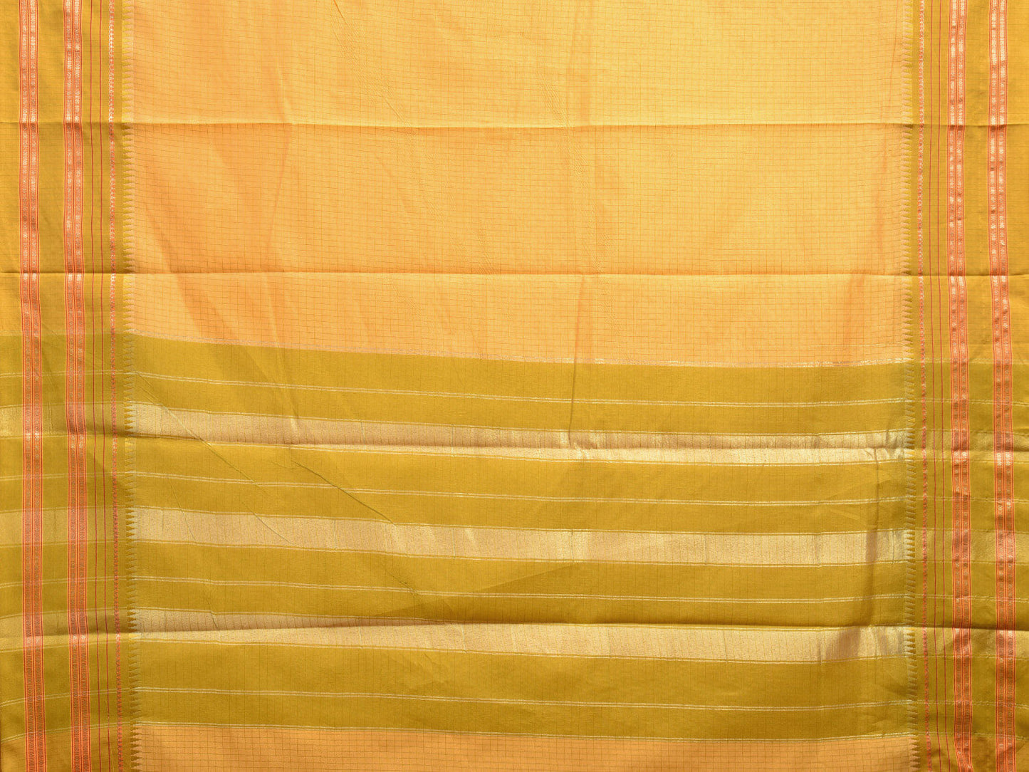 Yellow and Green Bamboo Cotton Viscose Silk Saree with Checks Design No Blouse bc0471