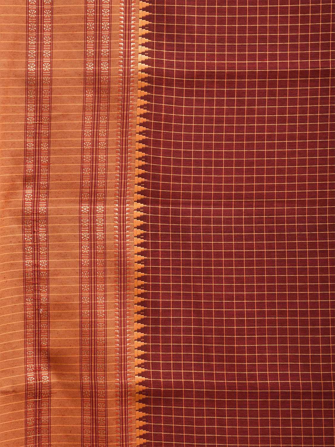 Maroon and Mustard Bamboo Cotton Saree with Checks Design No Blouse bc0475