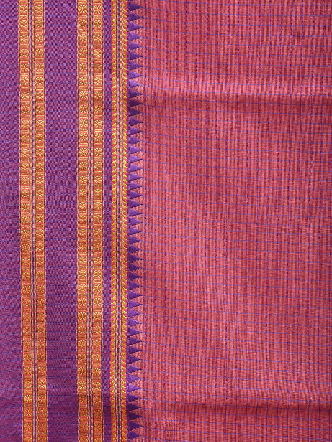 Pink and Lavender Bamboo Cotton Saree with Checks Design No Blouse bc0478