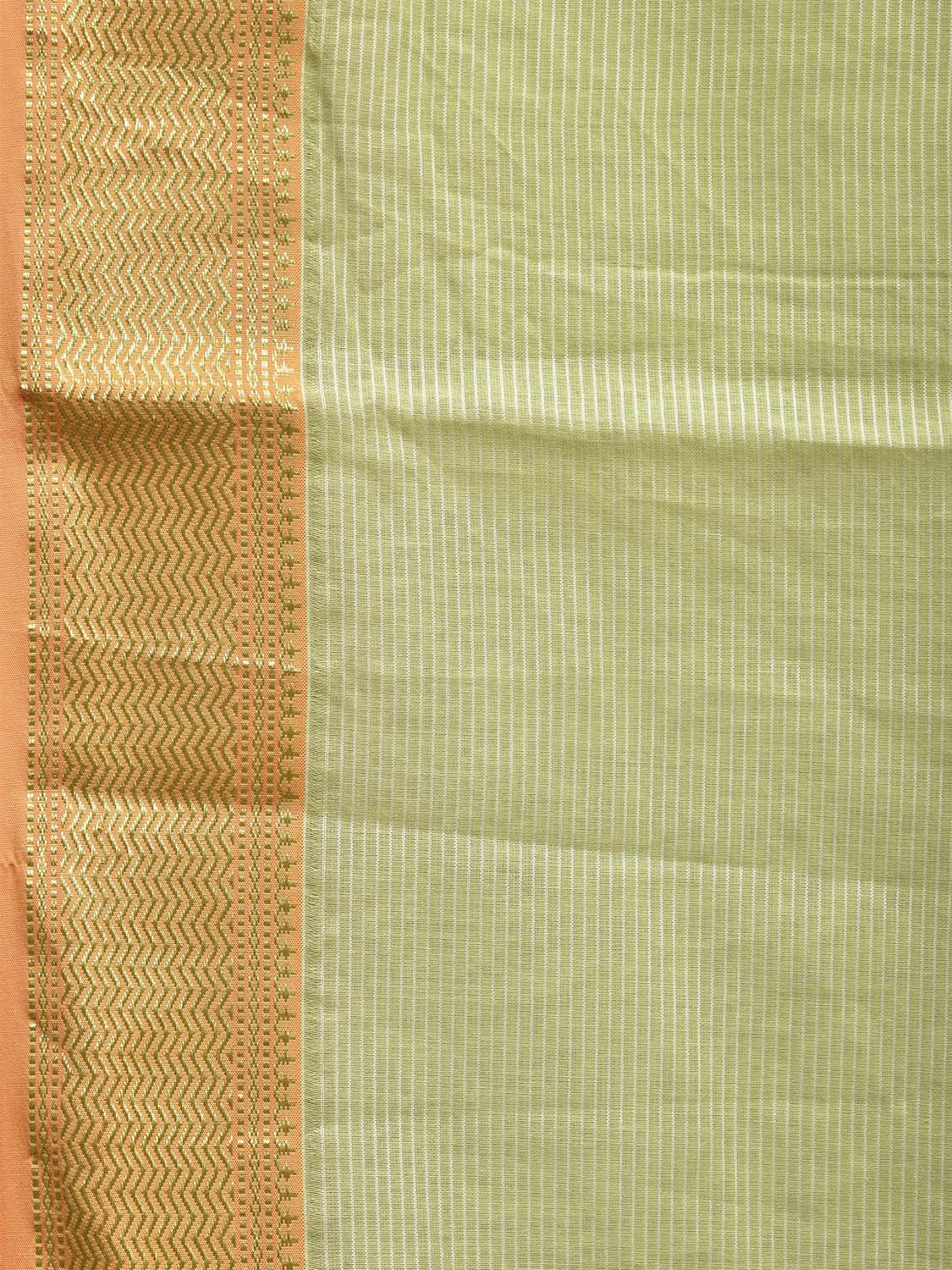 Light Green and Orange Bamboo Cotton Saree with Strips Design No Blouse bc0480