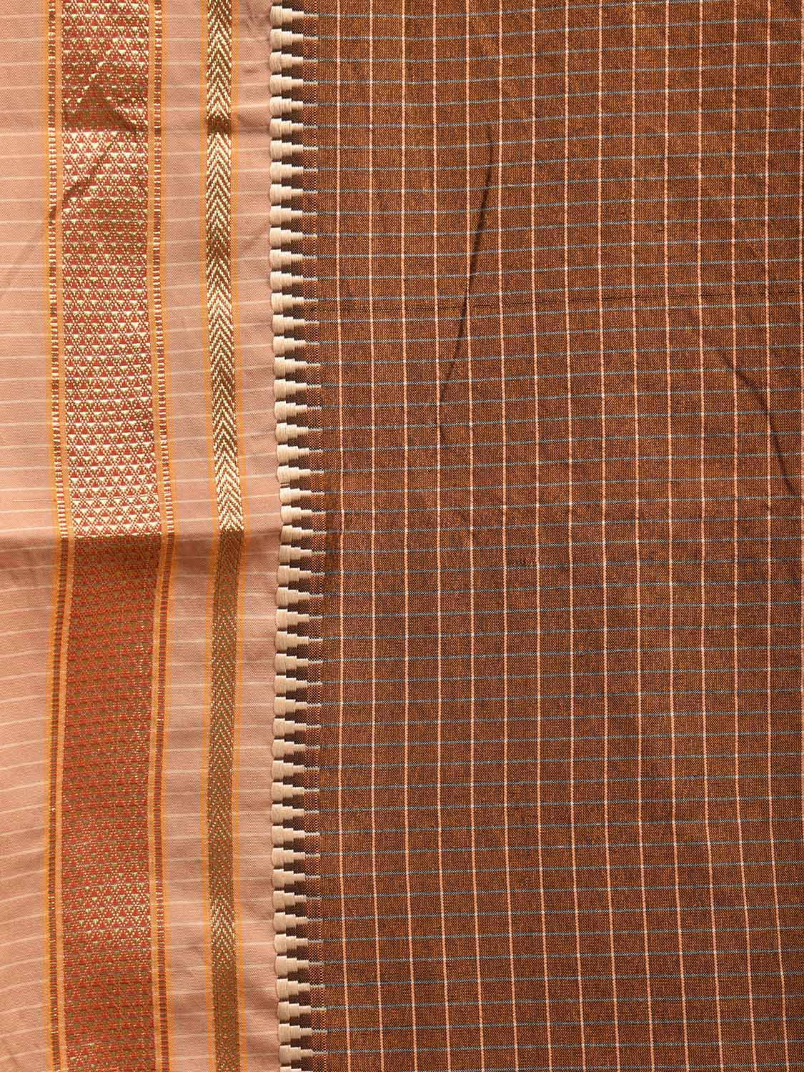 Light Brown and Grey Bamboo Cotton Viscose Silk Saree with Checks Design No Blouse bc0482
