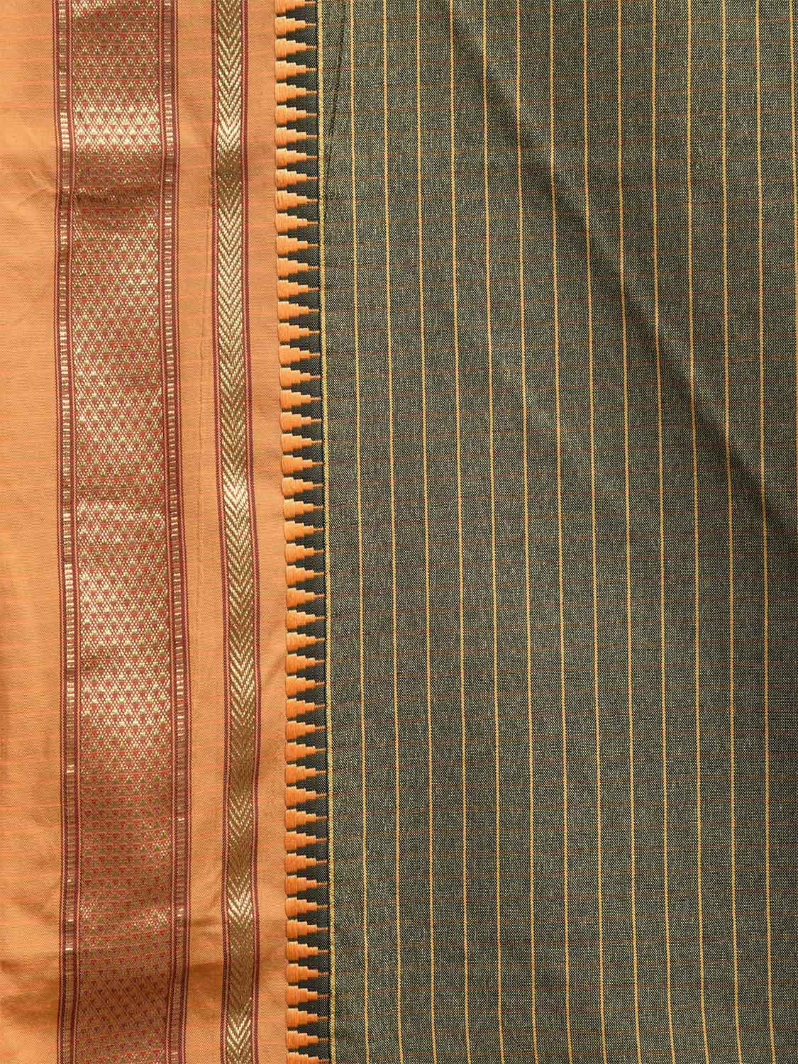 Olive and Mustard Bamboo Cotton Viscose Silk Saree with Strips Design No Blouse bc0483