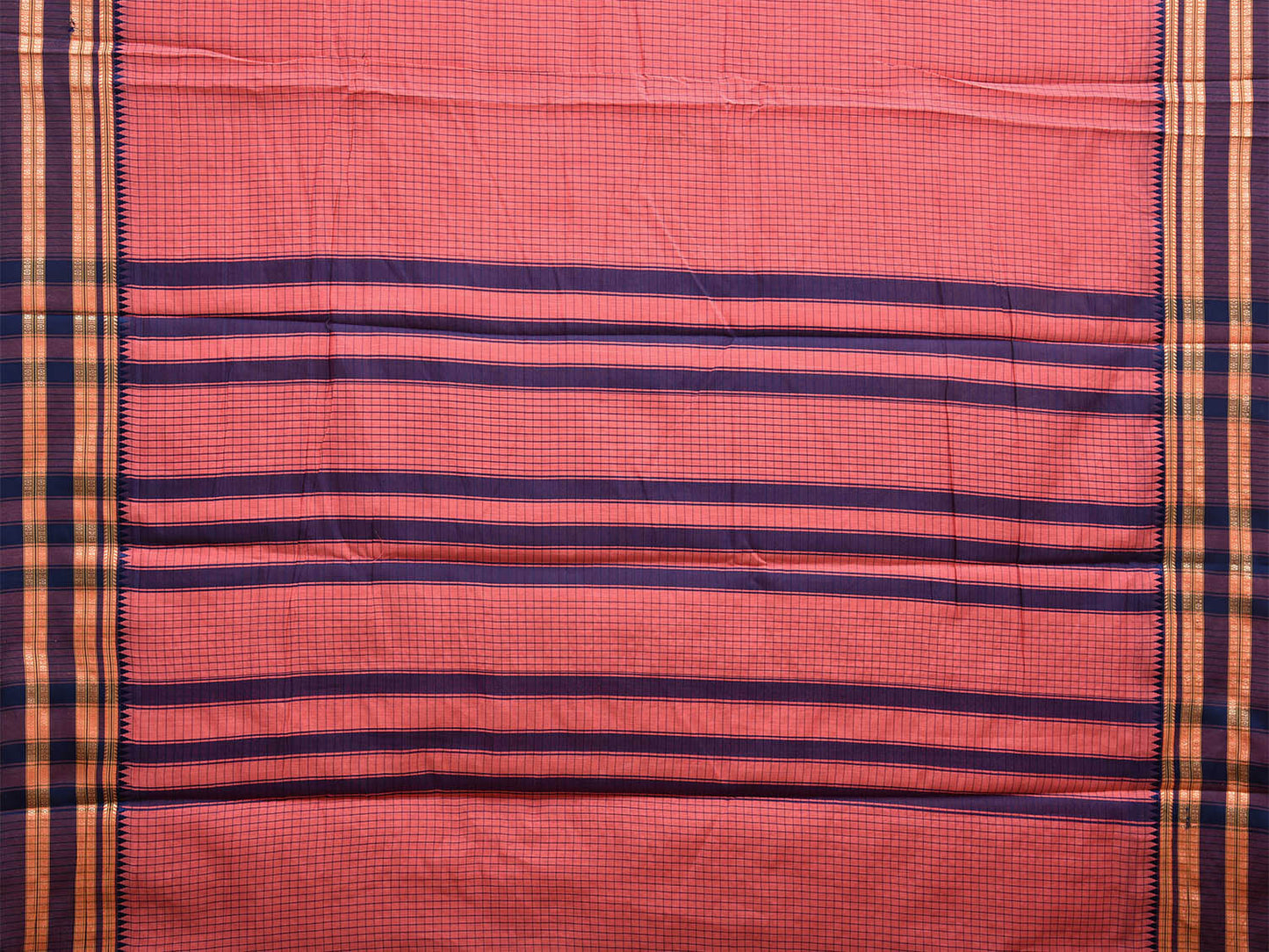 Baby Pink and Dark Blue Bamboo Cotton Saree with Checks Design No Blouse bc0490
